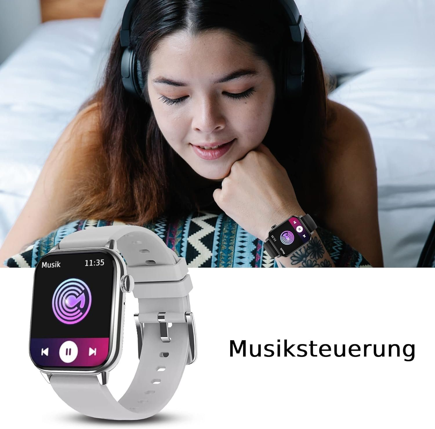 Grau Armbanduhr Smartwatch Fitness Legierung DINITECH Armbänd Tracker 1x Silikon,