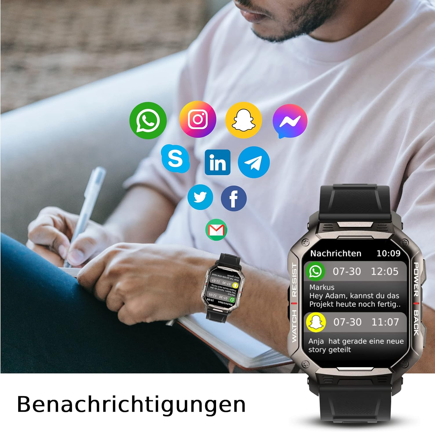 Sportuhr DINITECH Armbanduhr Smartwatch Legierung Schwarz Silikon, Armbänd 1x