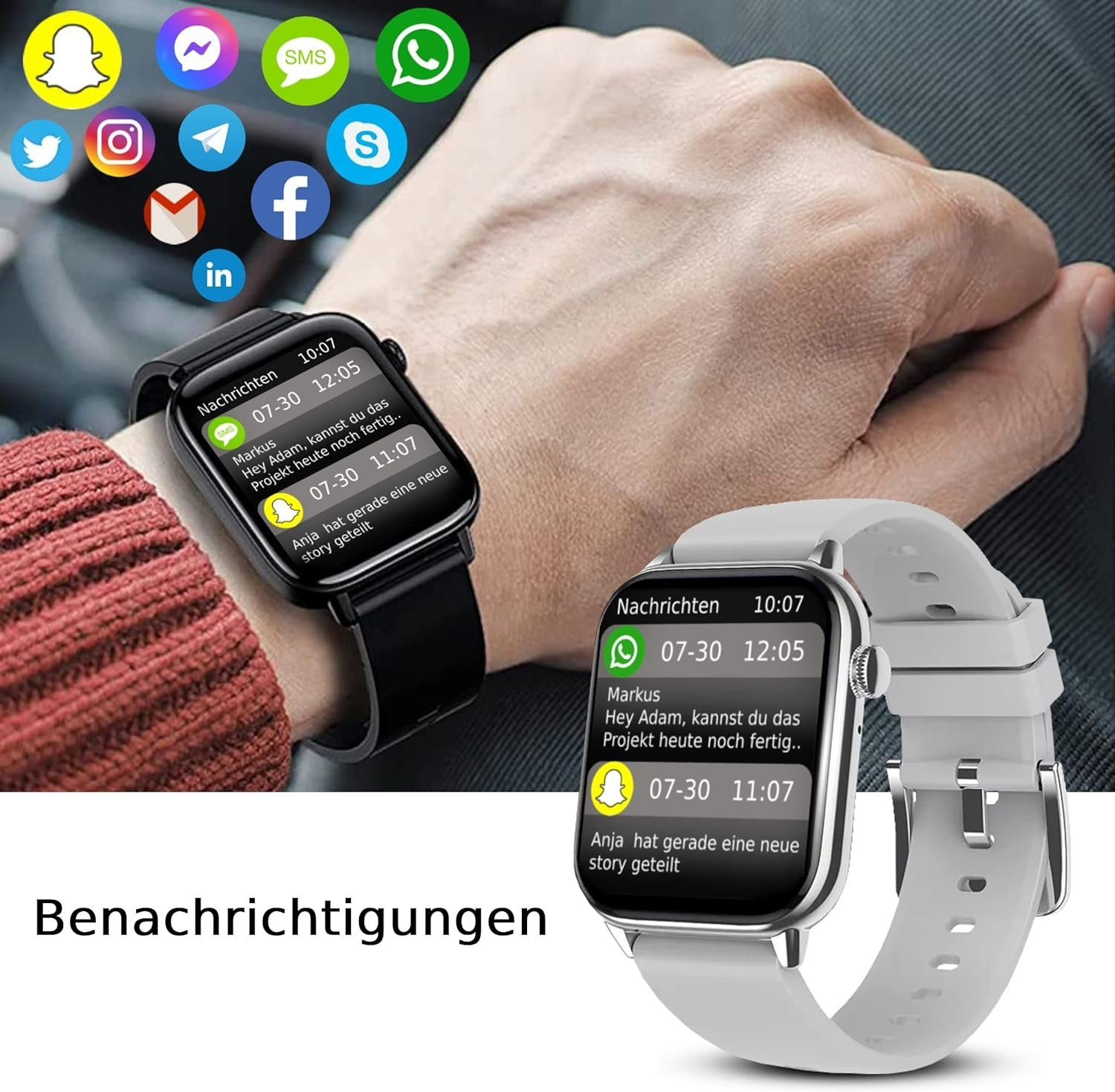 1x DINITECH Tracker Smartwatch Armbanduhr Armbänd Legierung Fitness Grau Silikon,