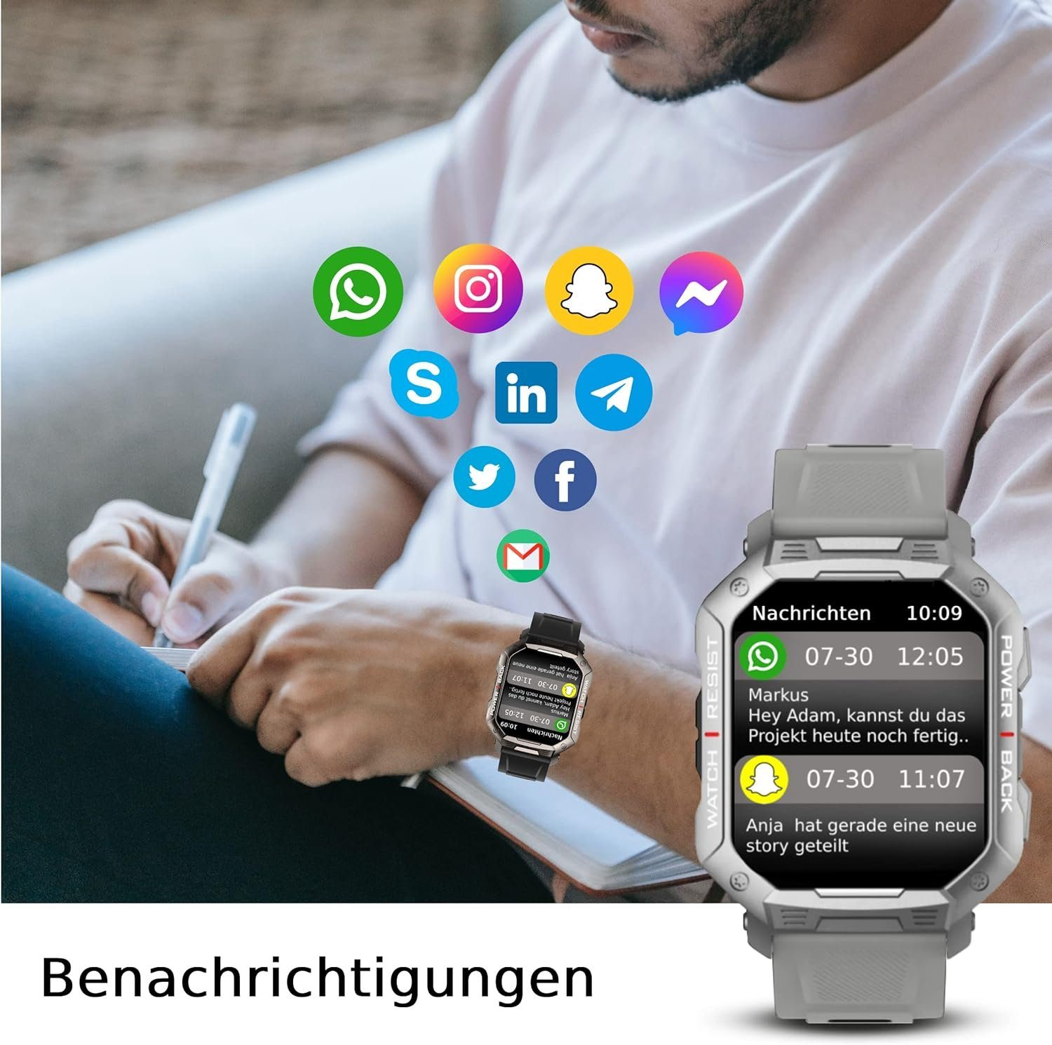 Legierung DINITECH Armbanduhr Armbänd Silikon, 1x Sportuhr Smartwatch Grau