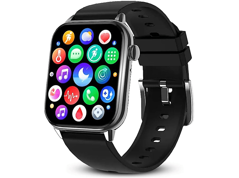 DINITECH Fitness Tracker Armbanduhr Smartwatch Legierung 1x Armbänd Silikon, Schwarz