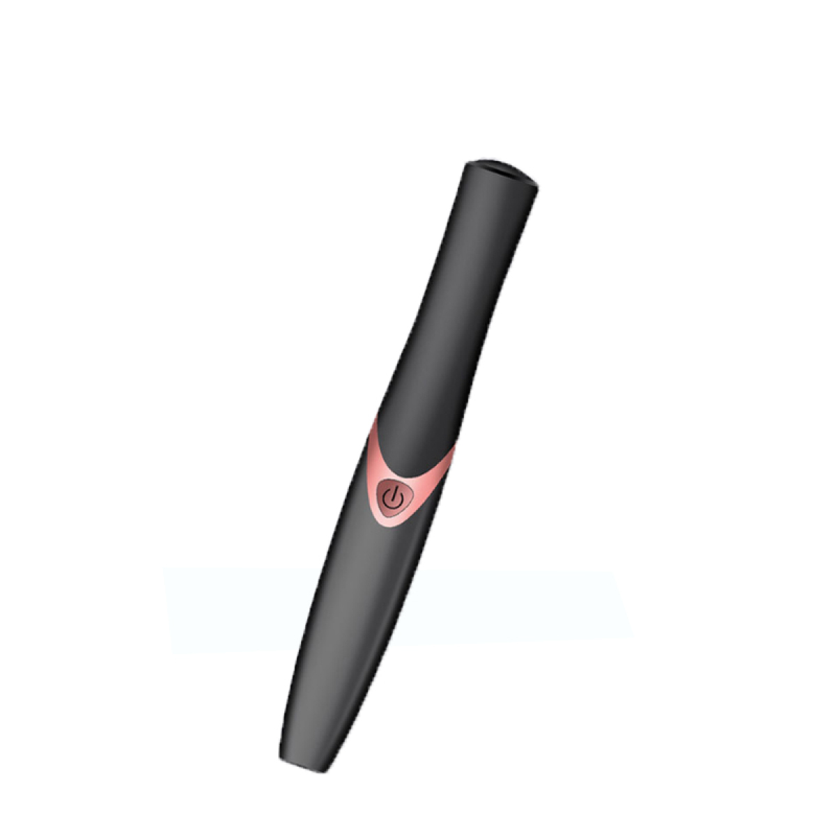Schwarzer Wimpernzange mit roségoldenem Power-Knopf.