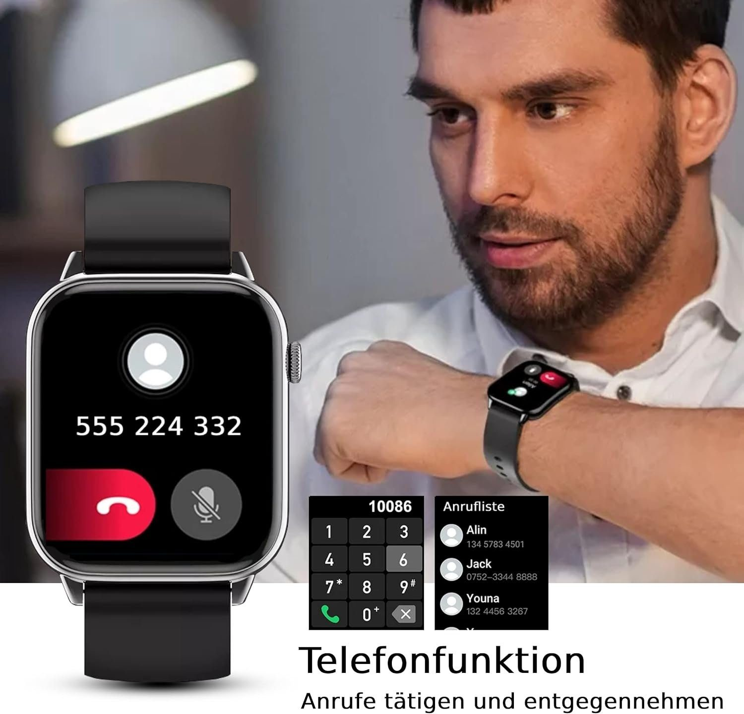 DINITECH Fitness Smartwatch 1x Schwarz Armbänd Silikon, Legierung Armbanduhr Tracker