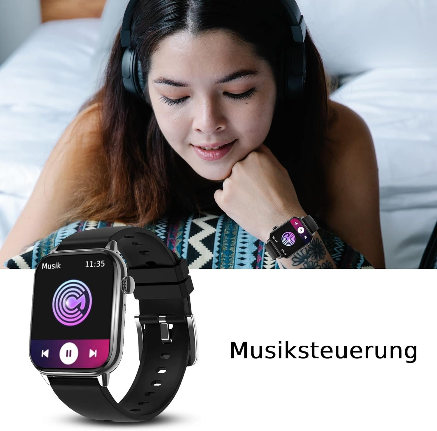 Armbänd Silikon, Tracker Fitness Armbanduhr Smartwatch 1x Legierung DINITECH Schwarz