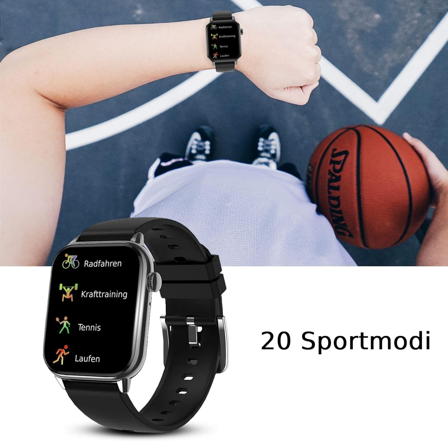 DINITECH Fitness Tracker Sportuhr 1x Smartwatch Armbänd Legierung Armbanduhr Schwarz Silikon