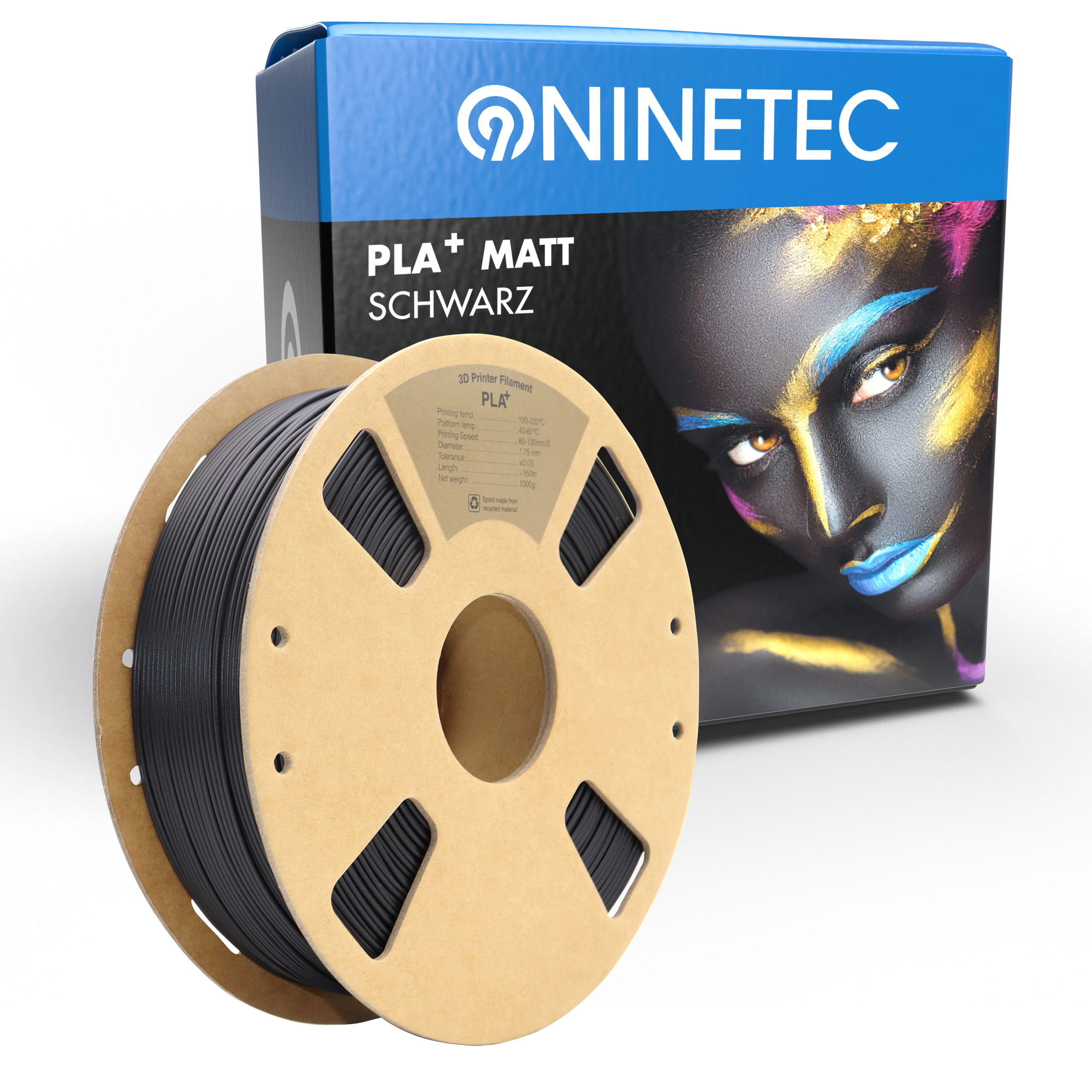 Matt PLA+ Filament Schwarz NINETEC