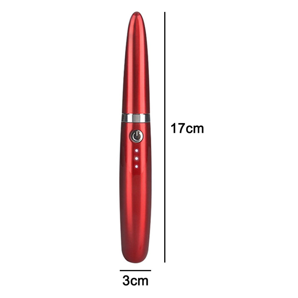 Ein roter Laserpointer mit den Maßen 17 cm Länge und 3 cm Breite.