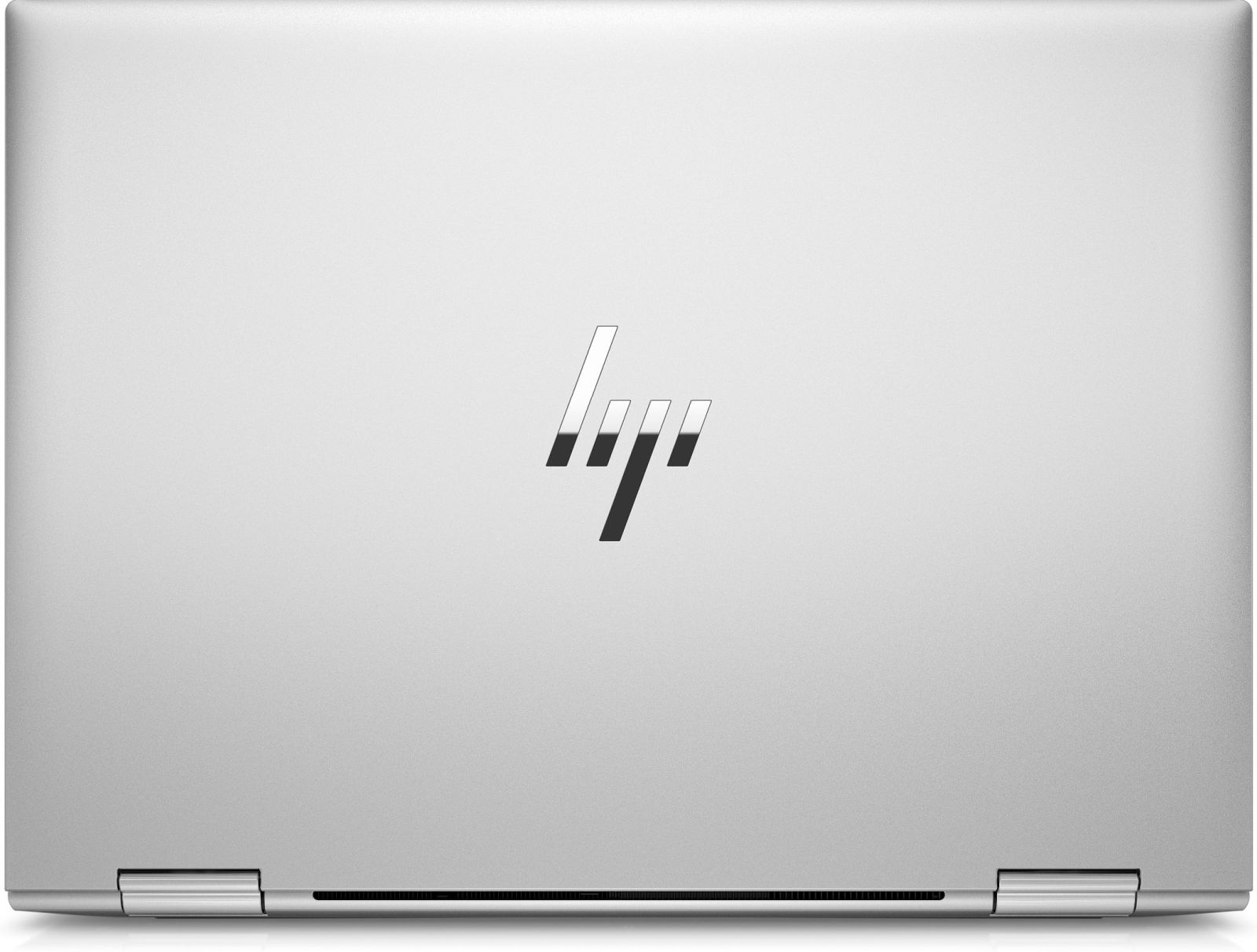 Laptop argentato con logo HP sulla parte superiore. Il laptop è chiuso.