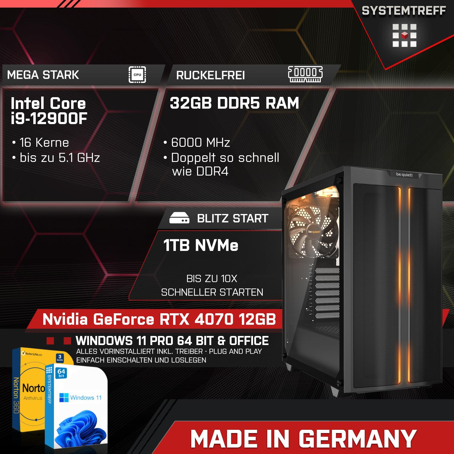 mit Windows 11 Core mSSD, GeForce Core™ 4070 Intel RTX™ 1000 32 Pro, NVIDIA Prozessor, i9-12900F, Intel® SYSTEMTREFF PC i9 GB GB Gaming High-End RAM, Gaming