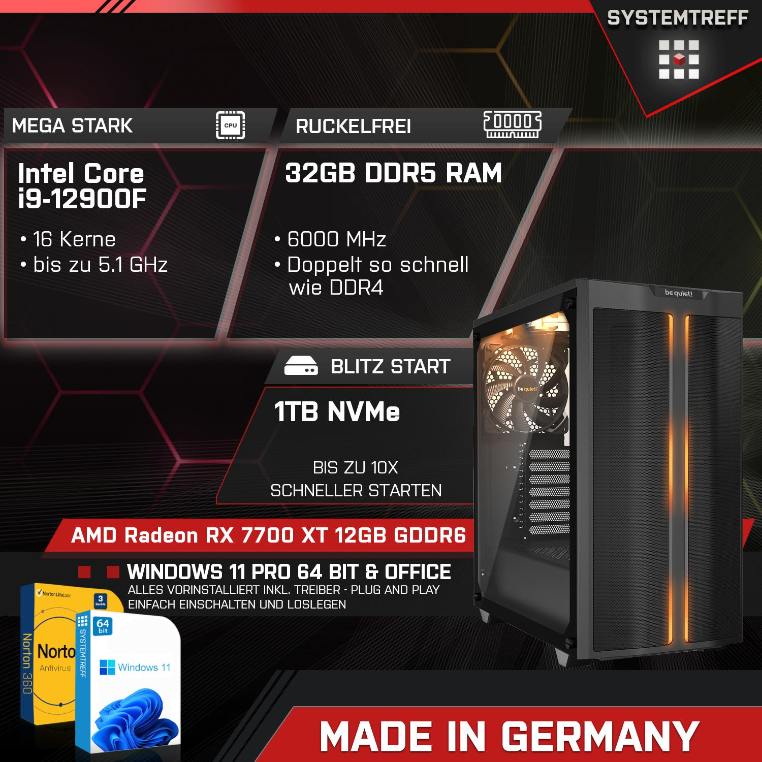 Intel AMD mit 32 GB mSSD, XT Windows 1000 Gaming i9-12900F, Core Intel® 11 Core™ Pro Pro, 7700 PC Gaming SYSTEMTREFF Radeon™ RX Prozessor, i9 RAM, GB