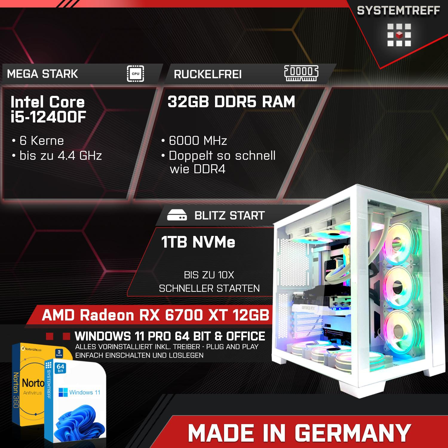 SYSTEMTREFF Pro XT Intel® AMD Intel RAM, Windows Core™ Gaming mSSD, 32 i5 mit PC 1000 Gaming Prozessor, 6700 i5-12400F, Pro, Radeon™ 11 GB Core GB RX