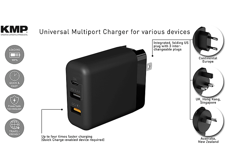 KMP 30W Multiport Travel Charger Black Charger MediaMarkt