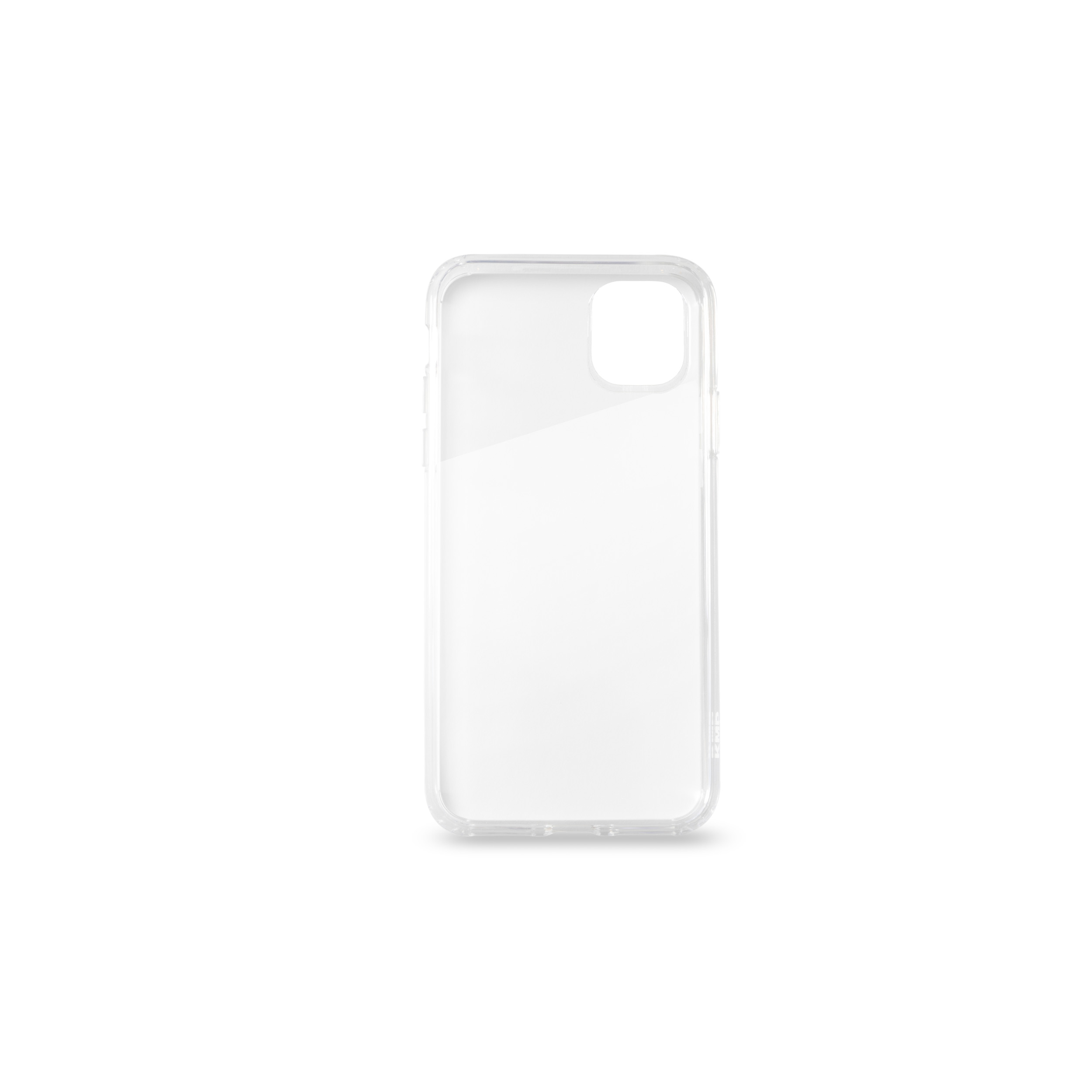 Transparente Handyhülle. Transparente Hülle für ein Mobiltelefon, auf weißem Hintergrund dargestellt.
