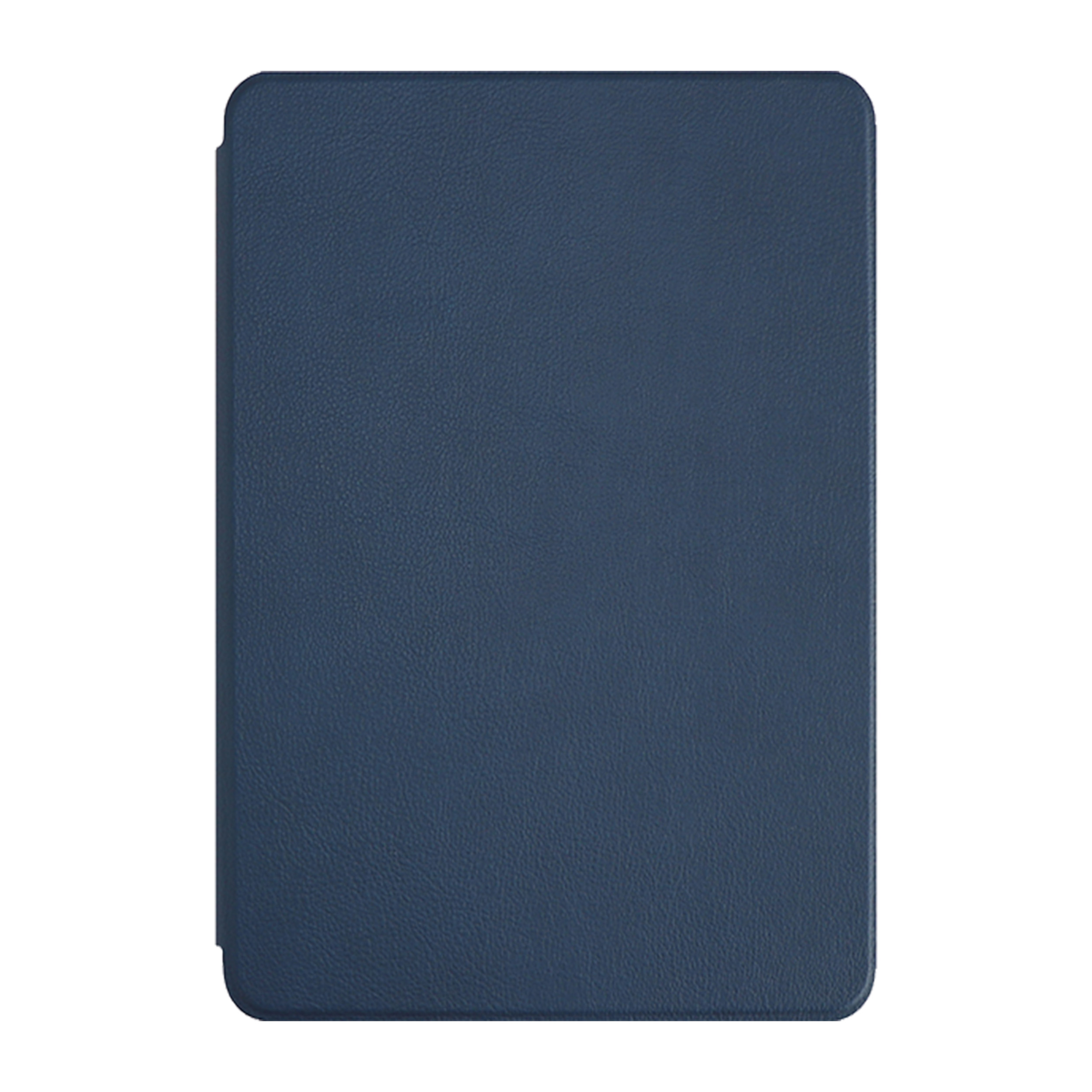 Eine geschlossene dunkelblaue Tablet-Hülle auf weißem Hintergrund.