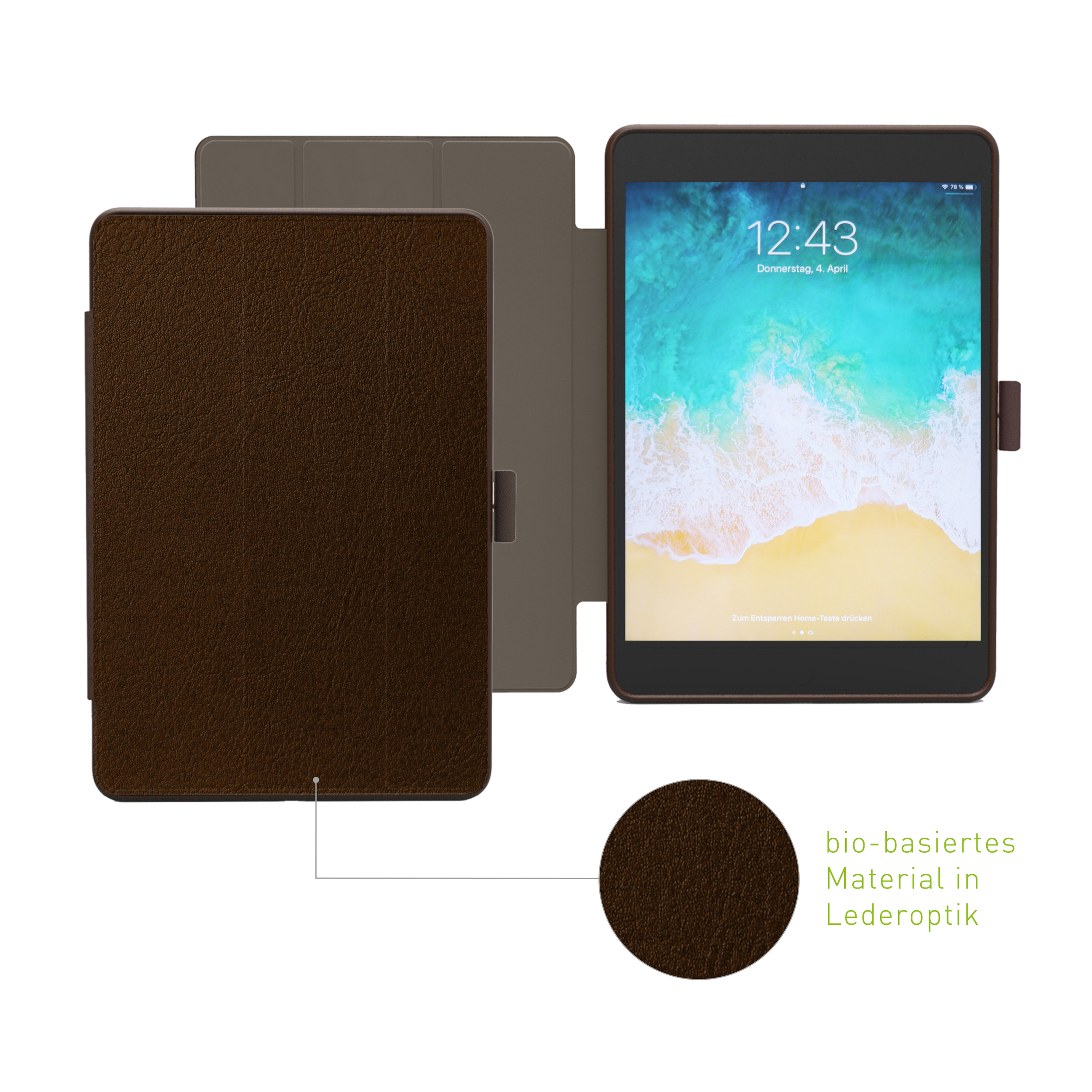KMP Schutzhülle für iPad 9,7 Mirkofaser, Apple brown biobasiertes choco mit für in Backcover Protective Brown Silikon, Stiftfach Material case Choco Lederoptik, PC