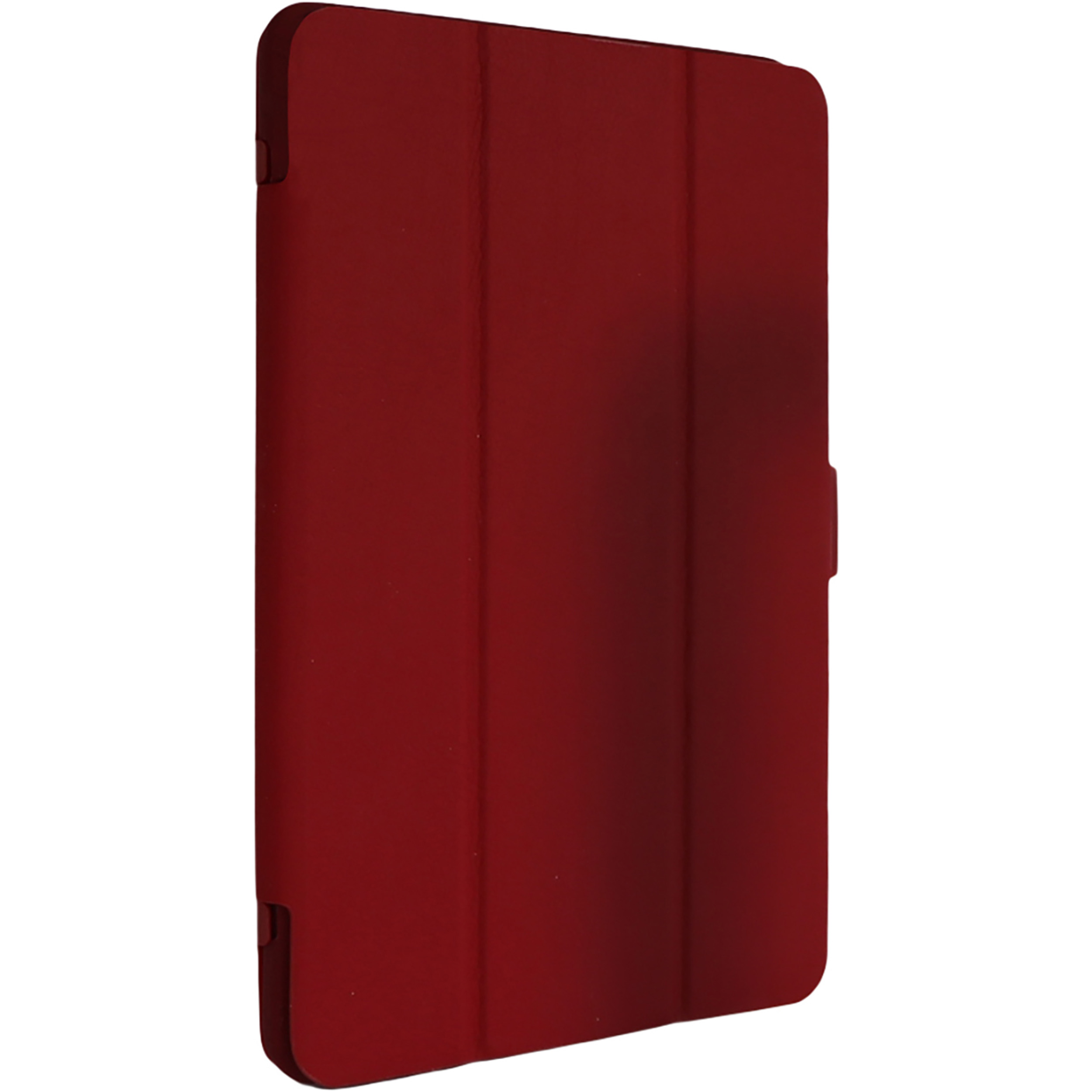 Eine rote Tablet-Hülle geschlossen, mit glatter Oberfläche und Magnetverschluss.