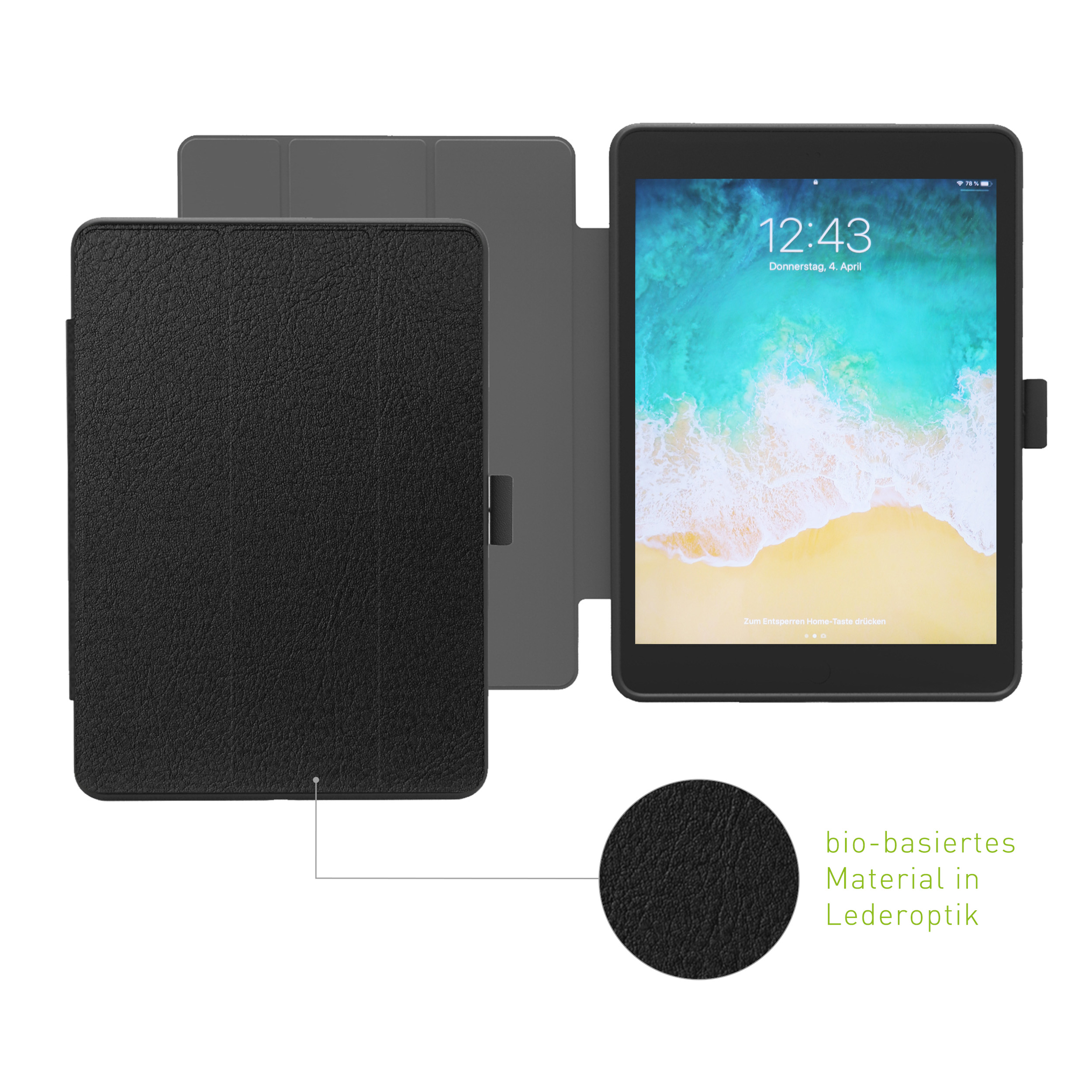 Lederoptik, in Apple biobasiertes Backcover Black für Protective PC, für black Silikon, 9,7 Material Stiftfach case iPad mit Mirkofaser, Schutzhülle KMP
