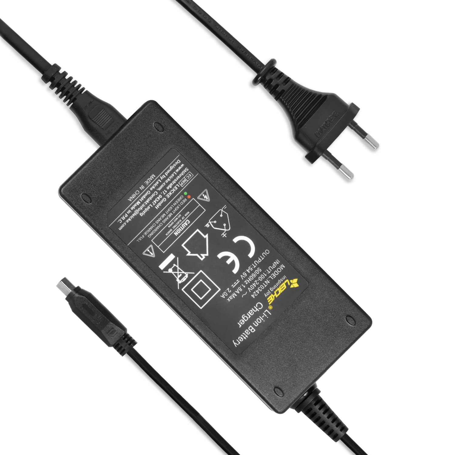 Ein schwarzes Netzteil mit einem Micro-USB-Kabel und einem Eurostecker.