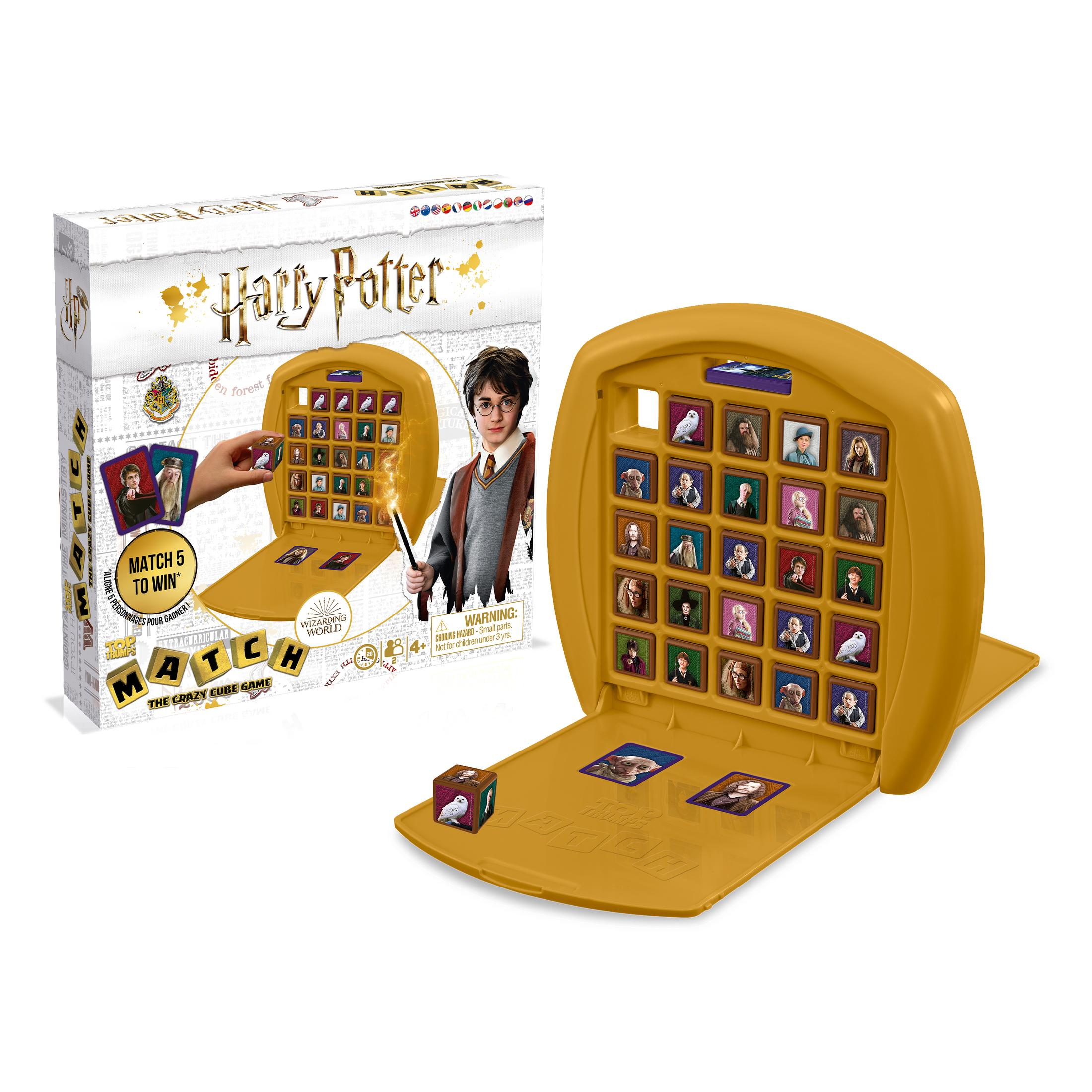 Gra pamięciowa Harry Potter z pudełkiem i planszą, z wizerunkami postaci.