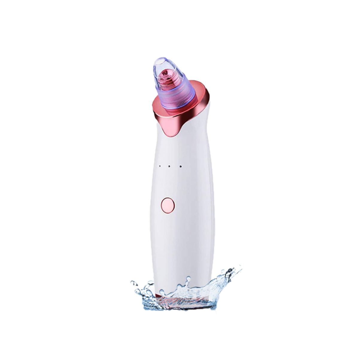 Weiß-rosa Gesichts-Porenreiniger. Er ist im Wasser platziert und hat einen Wasserspritzer.