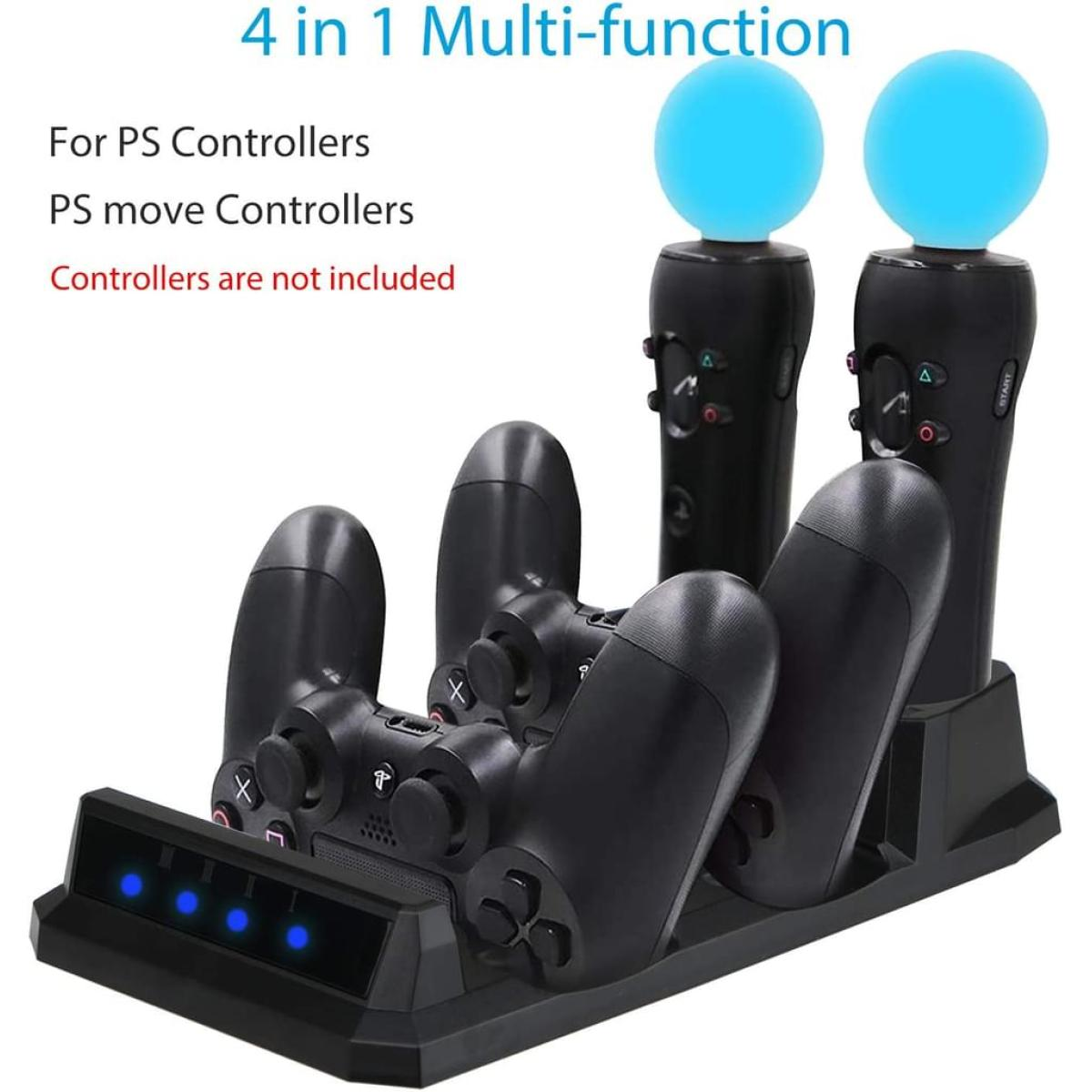 Schwarzes Ladegerät für Controller mit Controllern darauf.