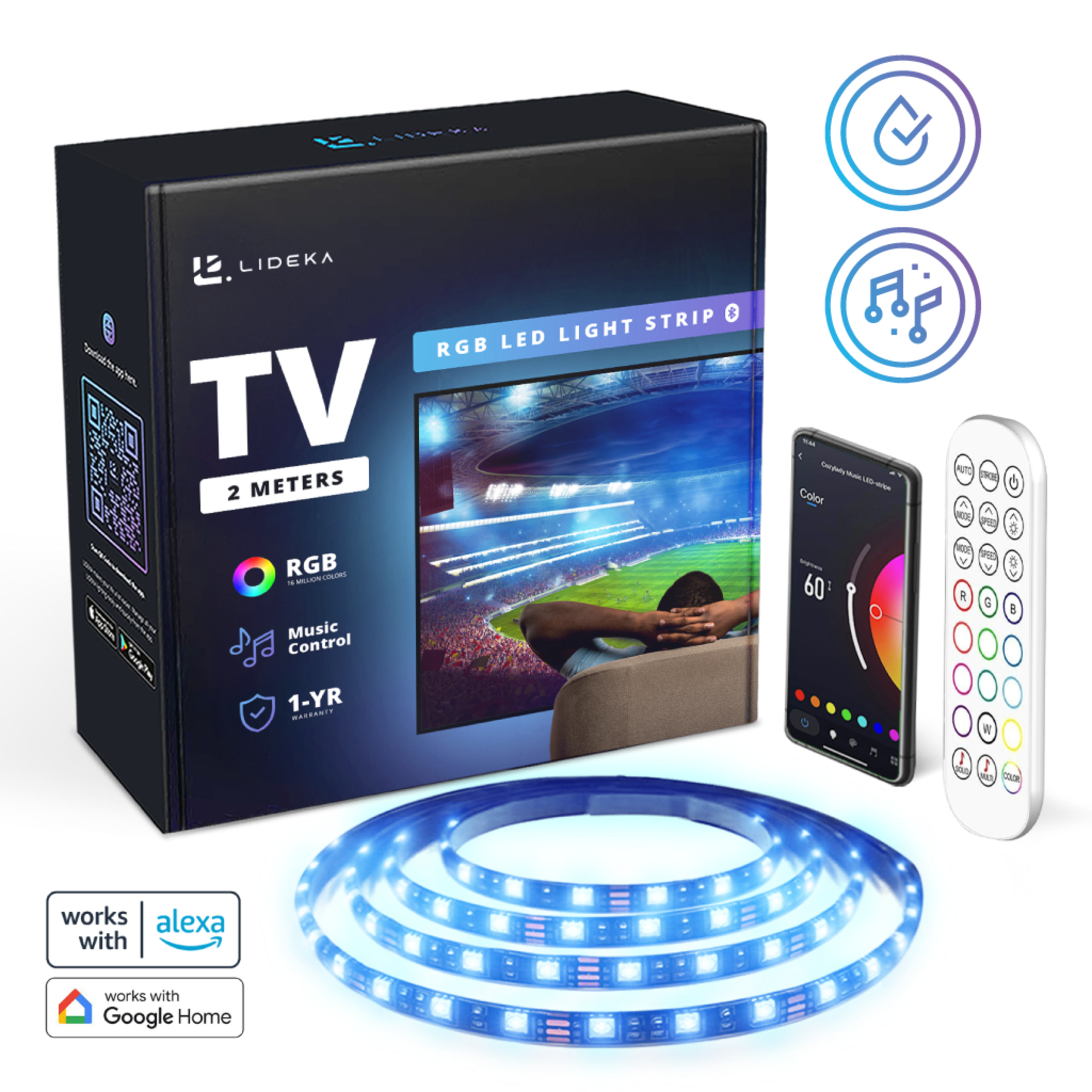 TV LIDEKA LED LED Strips 2m Hintergrundbeleuchtung Multicolors