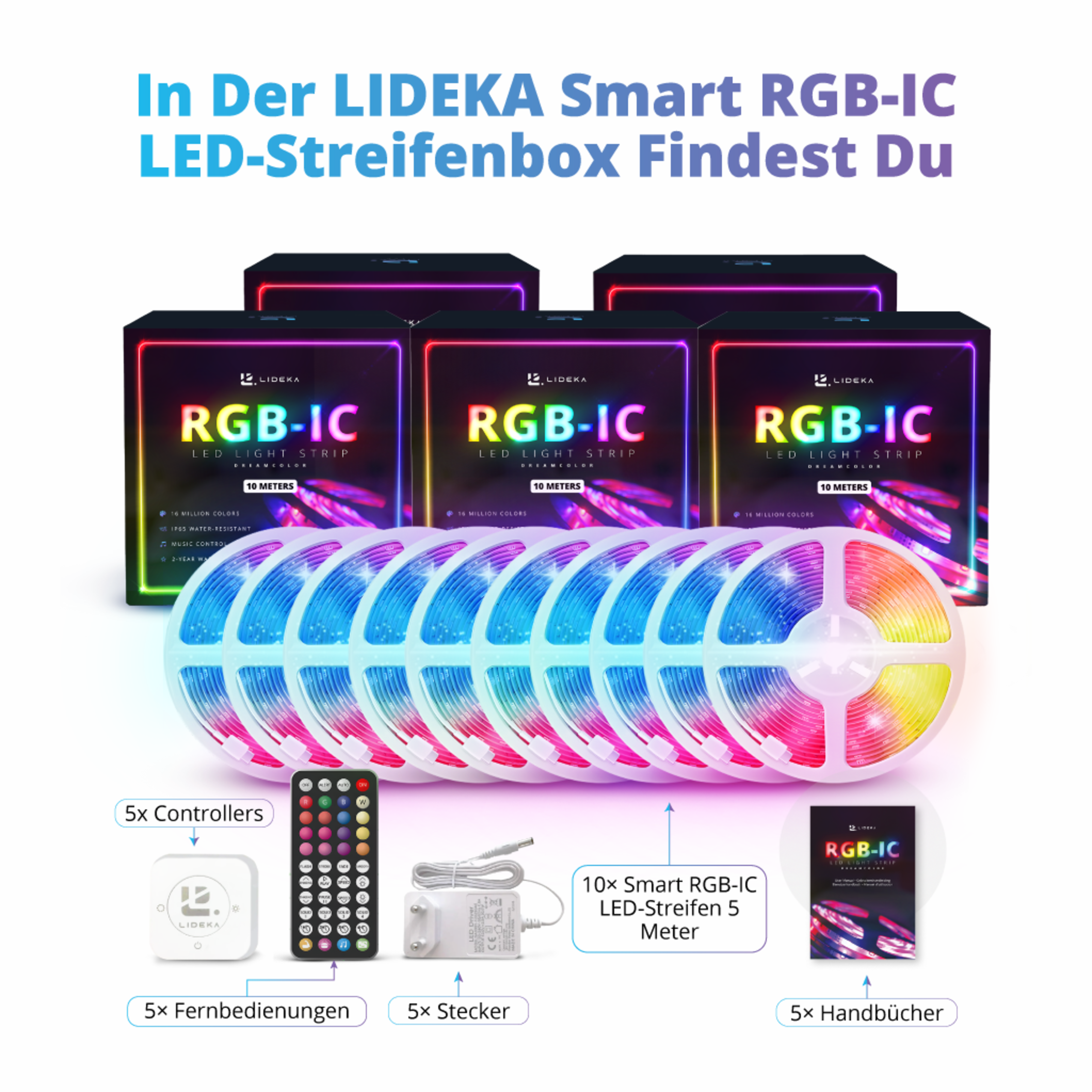 LIDEKA LED-Streifen 40m RGBIC strips Regenbogen LED Multicolors