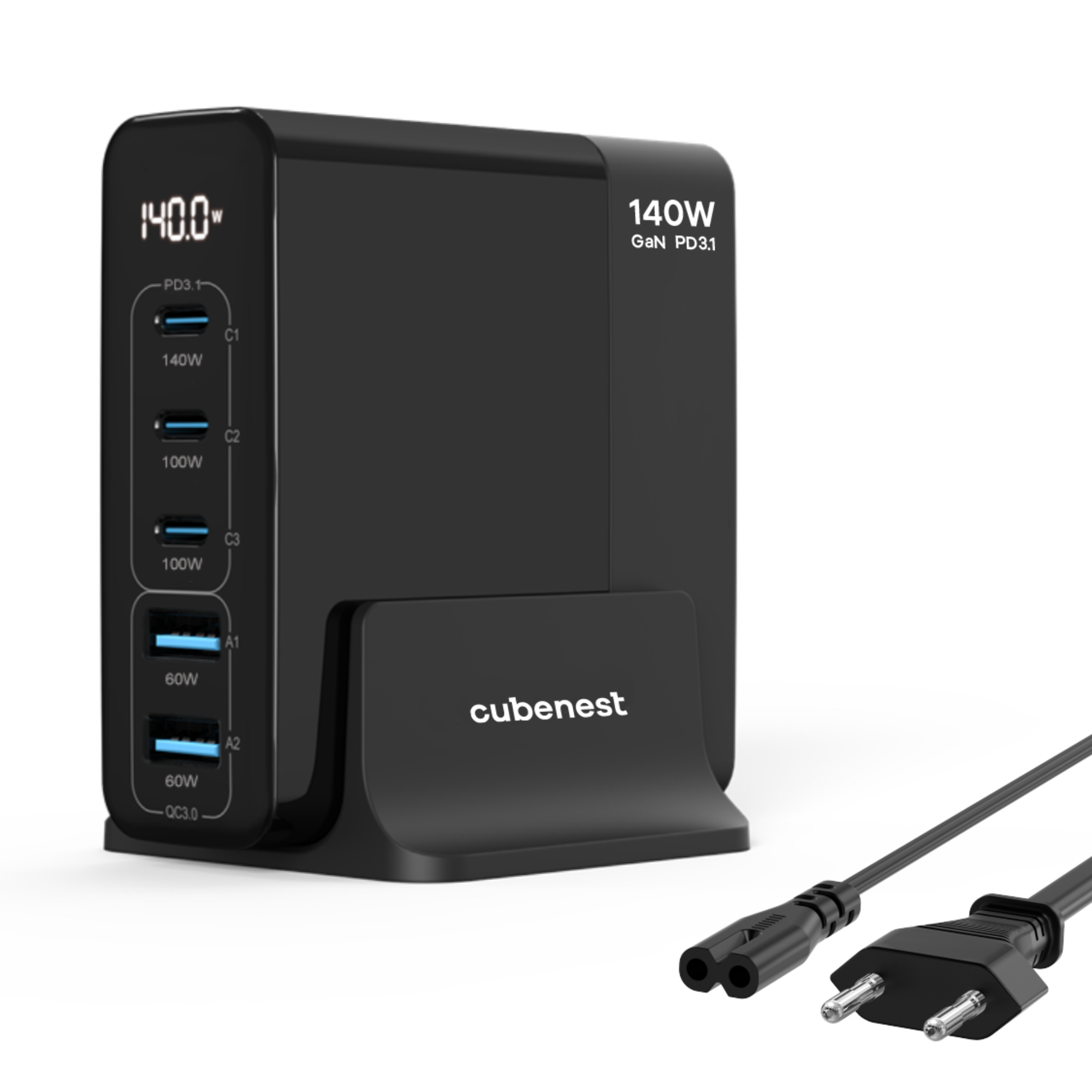 CUBENEST USB-C Charger Power Ladegerät 140 Delivery Tech GaN with USB Watt S5D0