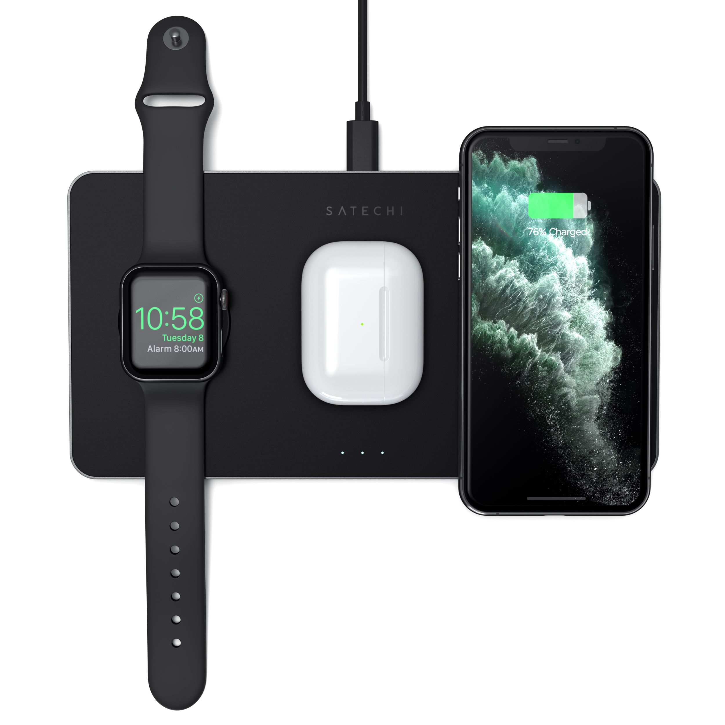 Magnetic schwarz Charger Apple Pad Samsung, SATECHI With Trio Wireless Induktion-Ladegerät und