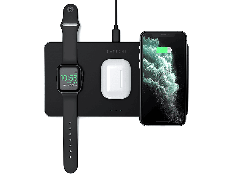 schwarz Samsung, Wireless Trio Pad Charger SATECHI With und Induktion-Ladegerät Apple Magnetic