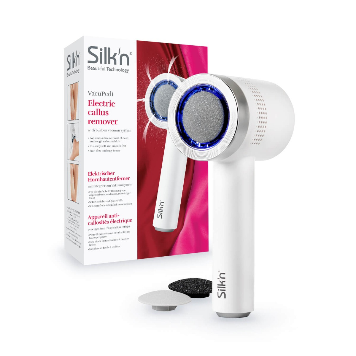 SILK\'N VacuPedi - Elektrisches Gerät zur Hornhautentfernung Gesichtsreinigungsbürste Weiß