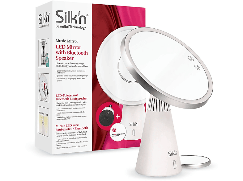 SILK\'N Music Mirror - LED-Spiegel mit Bluetooth-Lautsprecher Kosmetikspiegel Weiß