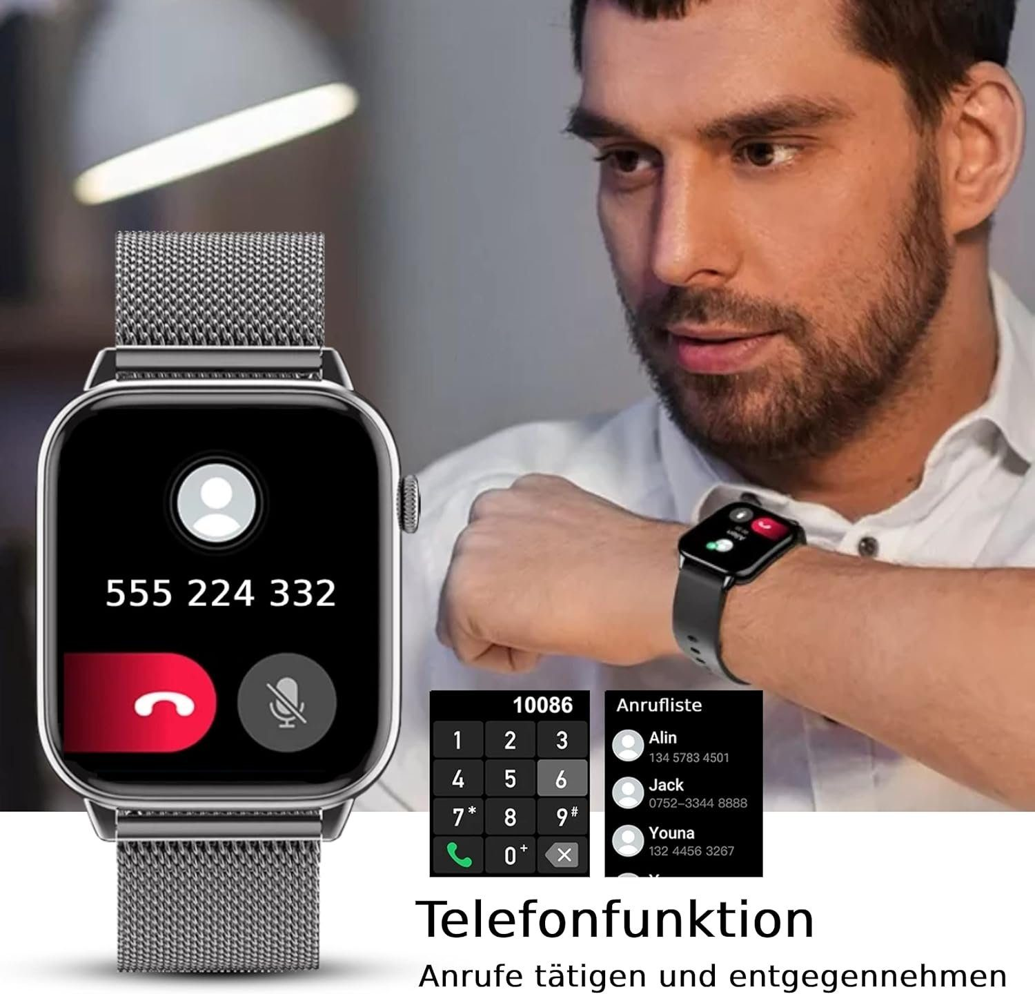 DINITECH Fitness Armbanduhr Schwarz Legierung 1x Edelstahl, Tracker Armbänd Smartwatch Sportuhr