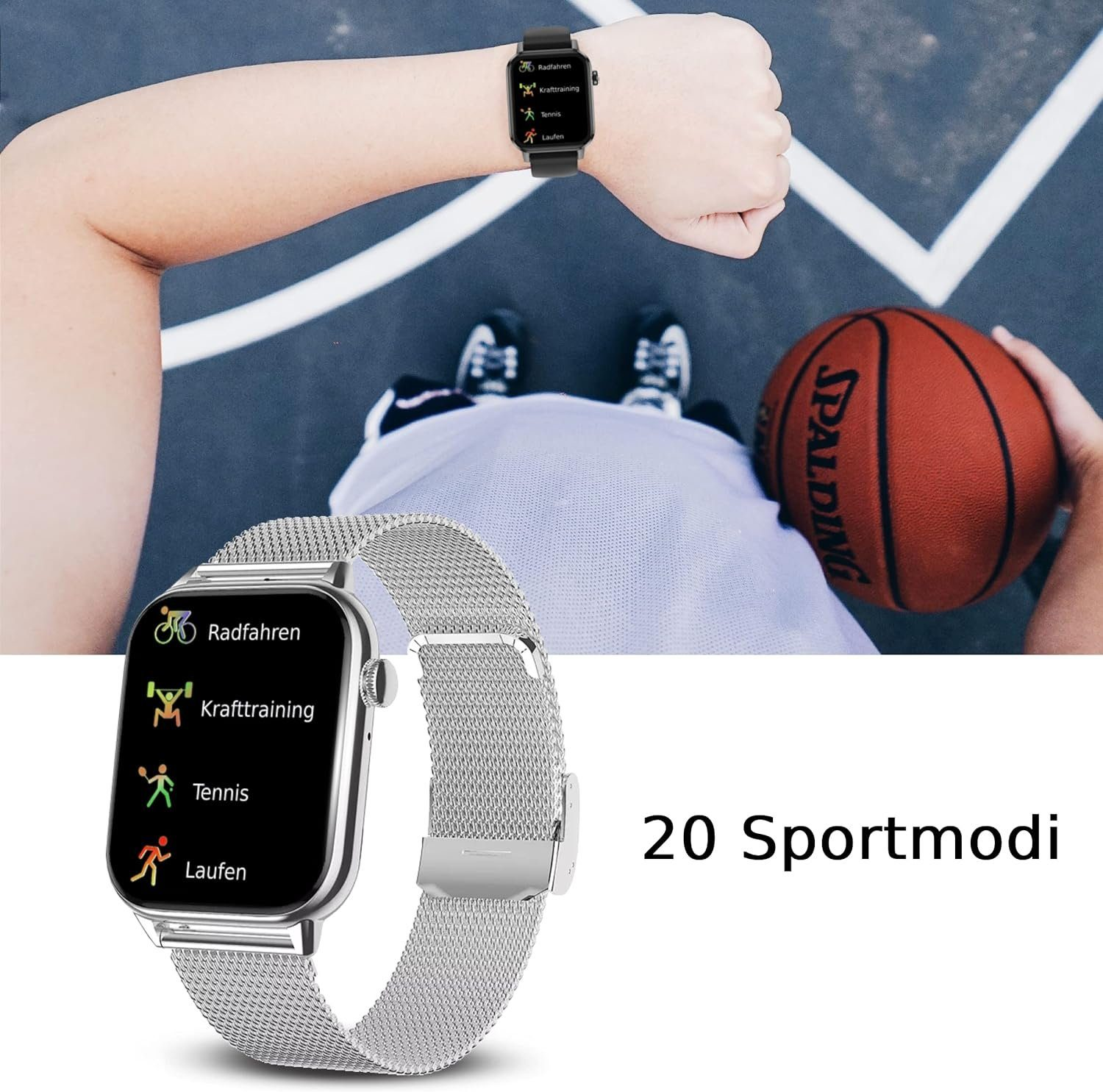 DINITECH Fitness Tracker Sportuhr Smartwatch Edelstahl, Legierung Armbänd Armbanduhr Silber 1x