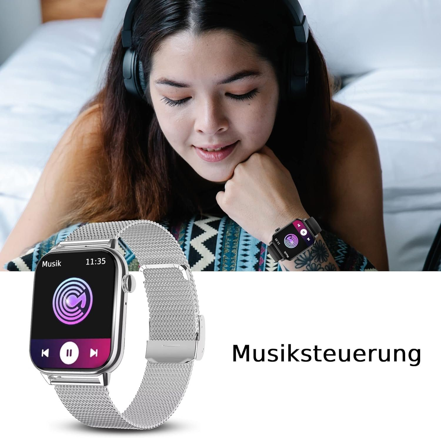 Legierung Silber 1x Armbanduhr Tracker Smartwatch Armbänd Sportuhr Fitness Edelstahl, DINITECH