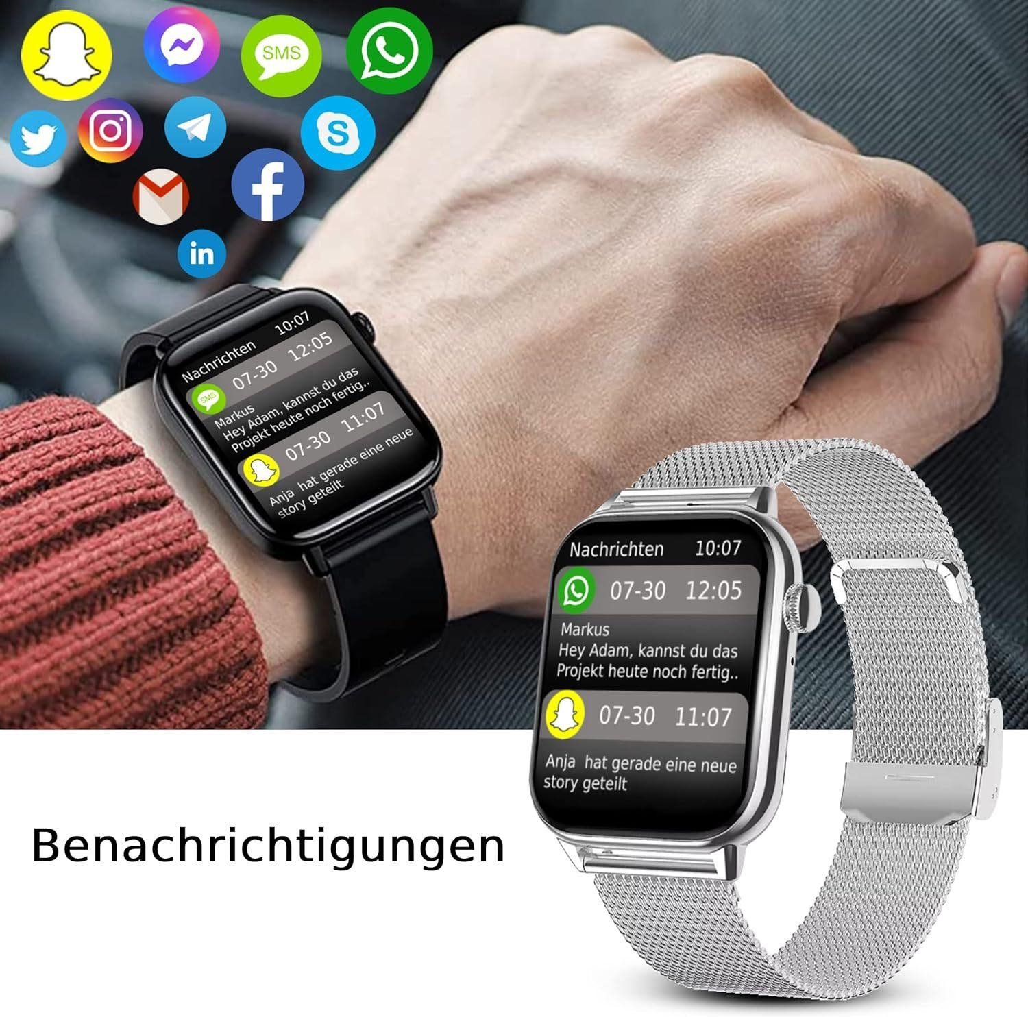 Legierung Armbanduhr Edelstahl, DINITECH 1x Sportuhr Armbänd Tracker Silber Smartwatch Fitness