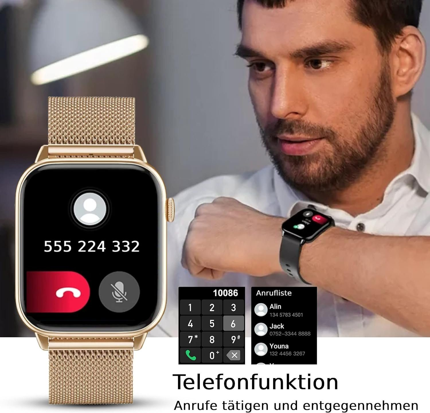 Edelstahl, Gold DINITECH Fitness Sportuhr Tracker Armbanduhr Legierung Armbänd 1x Smartwatch