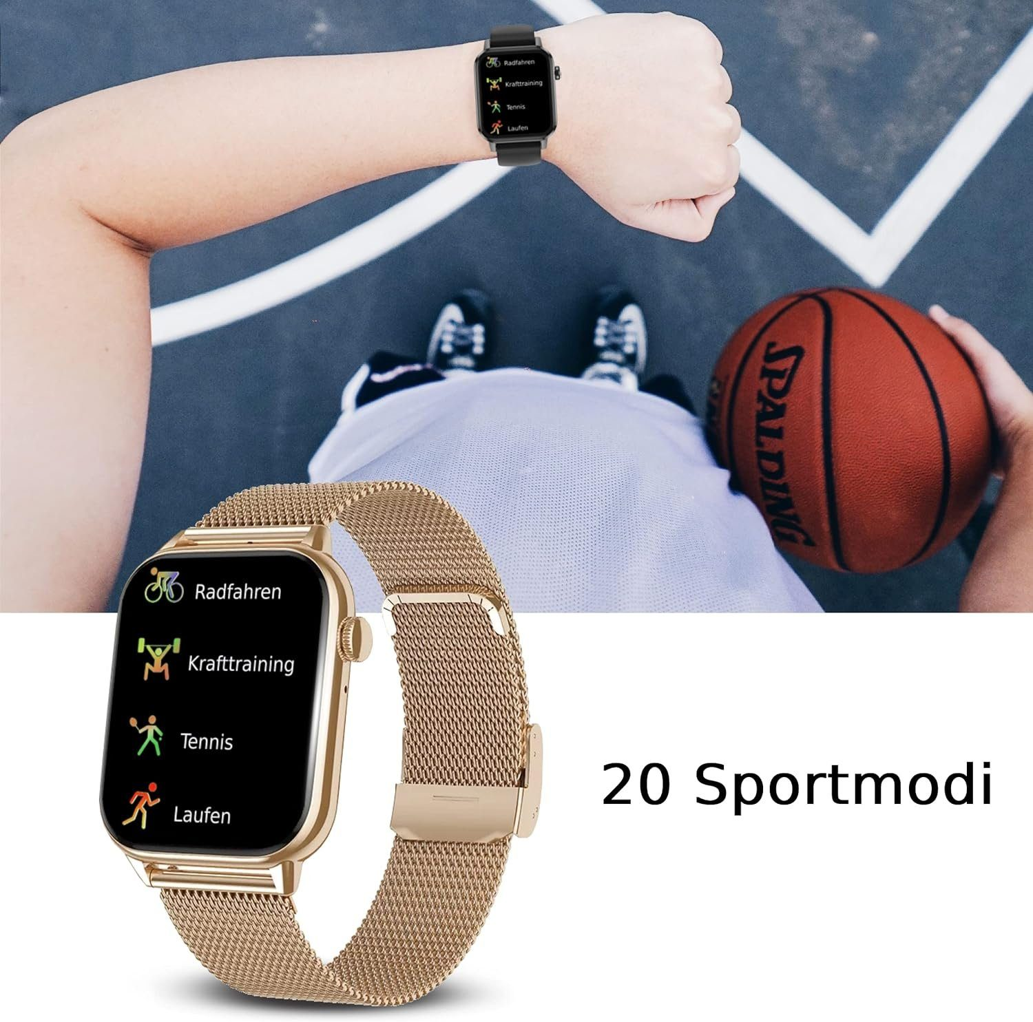 DINITECH Fitness Tracker Armbänd 1x Armbanduhr Legierung Gold Edelstahl, Sportuhr Smartwatch