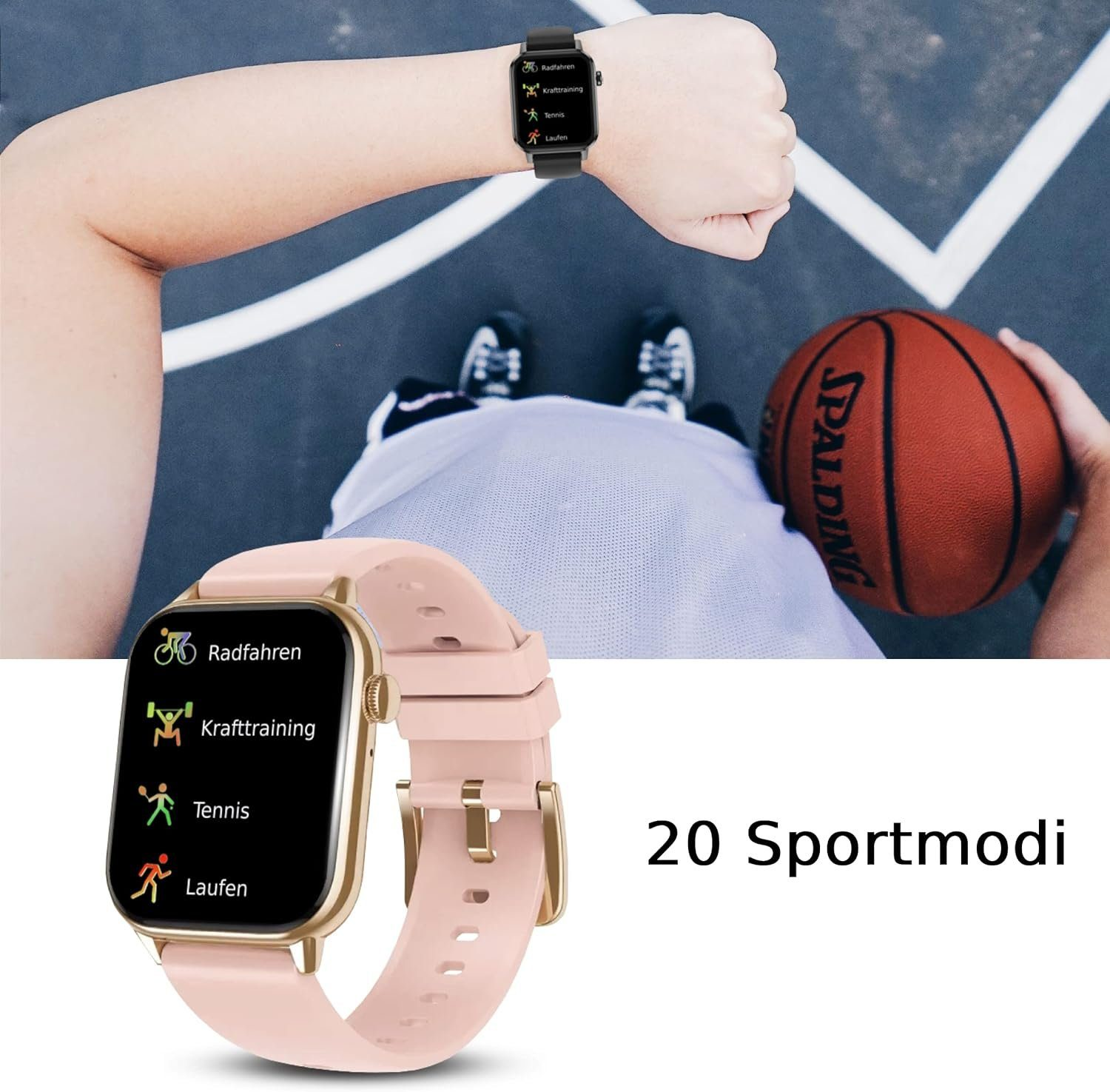 Fitness Smartwatch Sportuhr 1x Armbänd DINITECH Tracker Silikon, Legierung Armbanduhr Rosa
