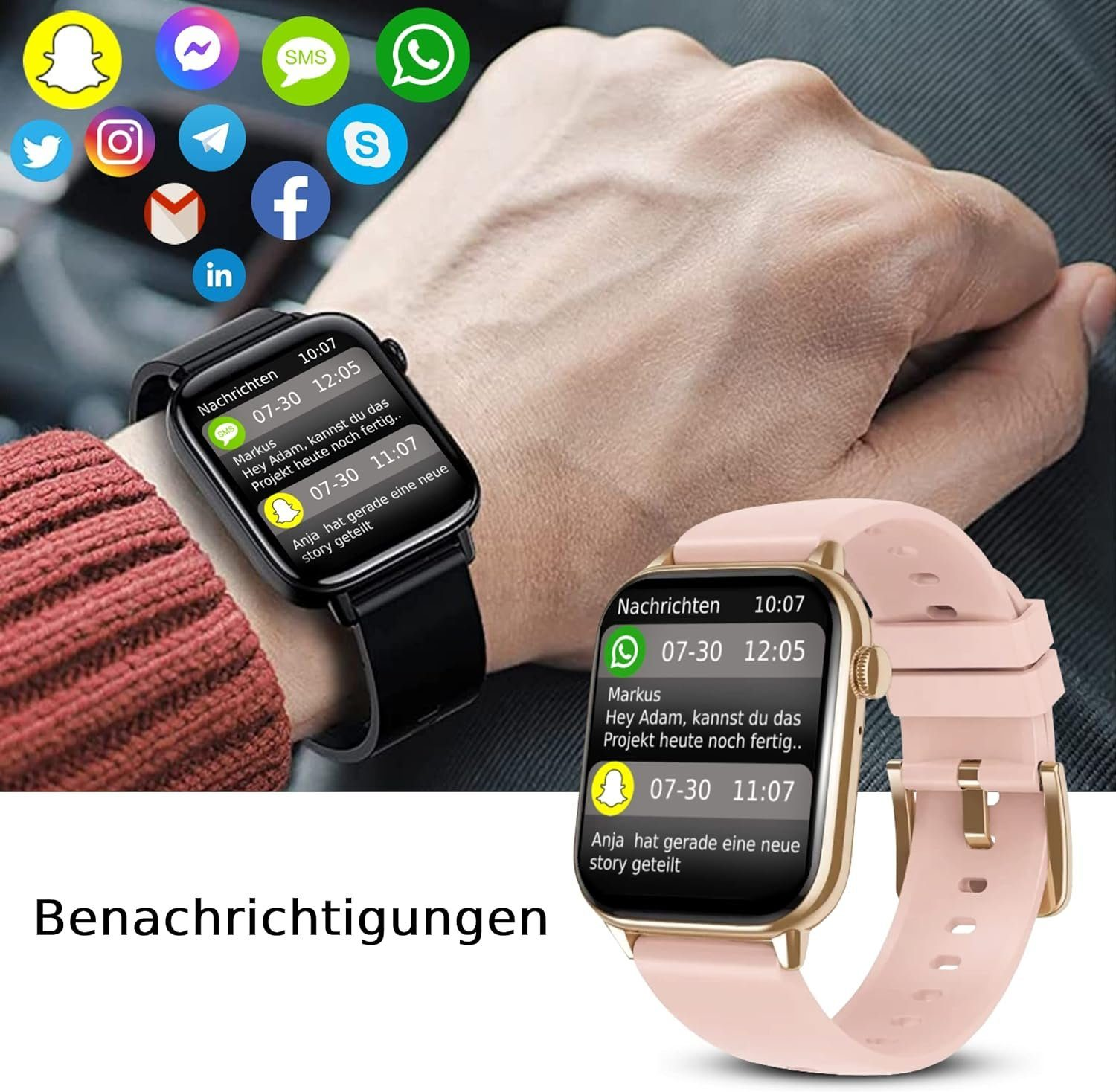 DINITECH Fitness Tracker Sportuhr Smartwatch Silikon, Armbänd Rosa 1x Legierung Armbanduhr