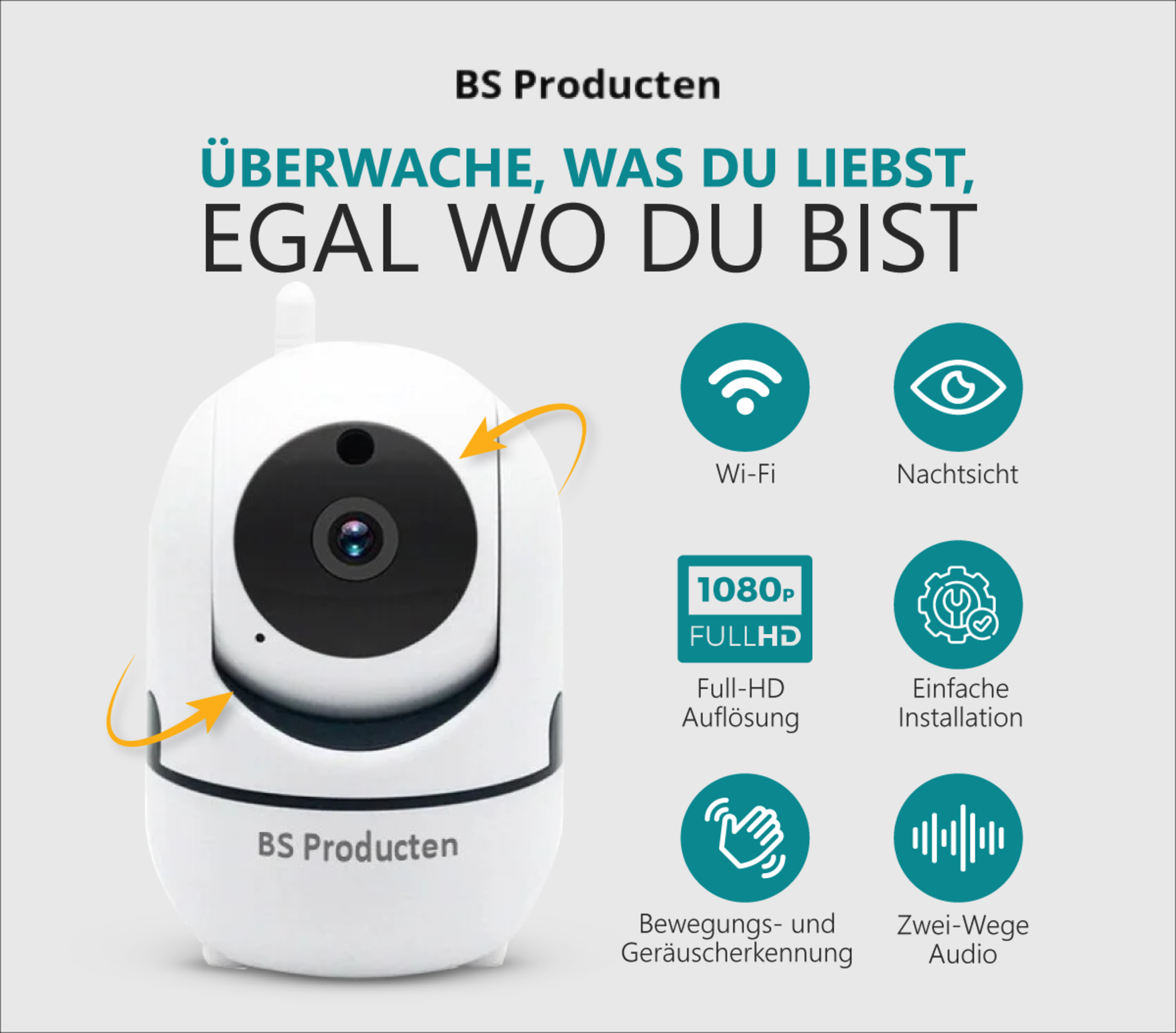 mit PRODUCTEN Hunde App und IP BS 2,4 Innen Babyphone GHz Weiß, WLAN Überwachungskamera mit kamera camera