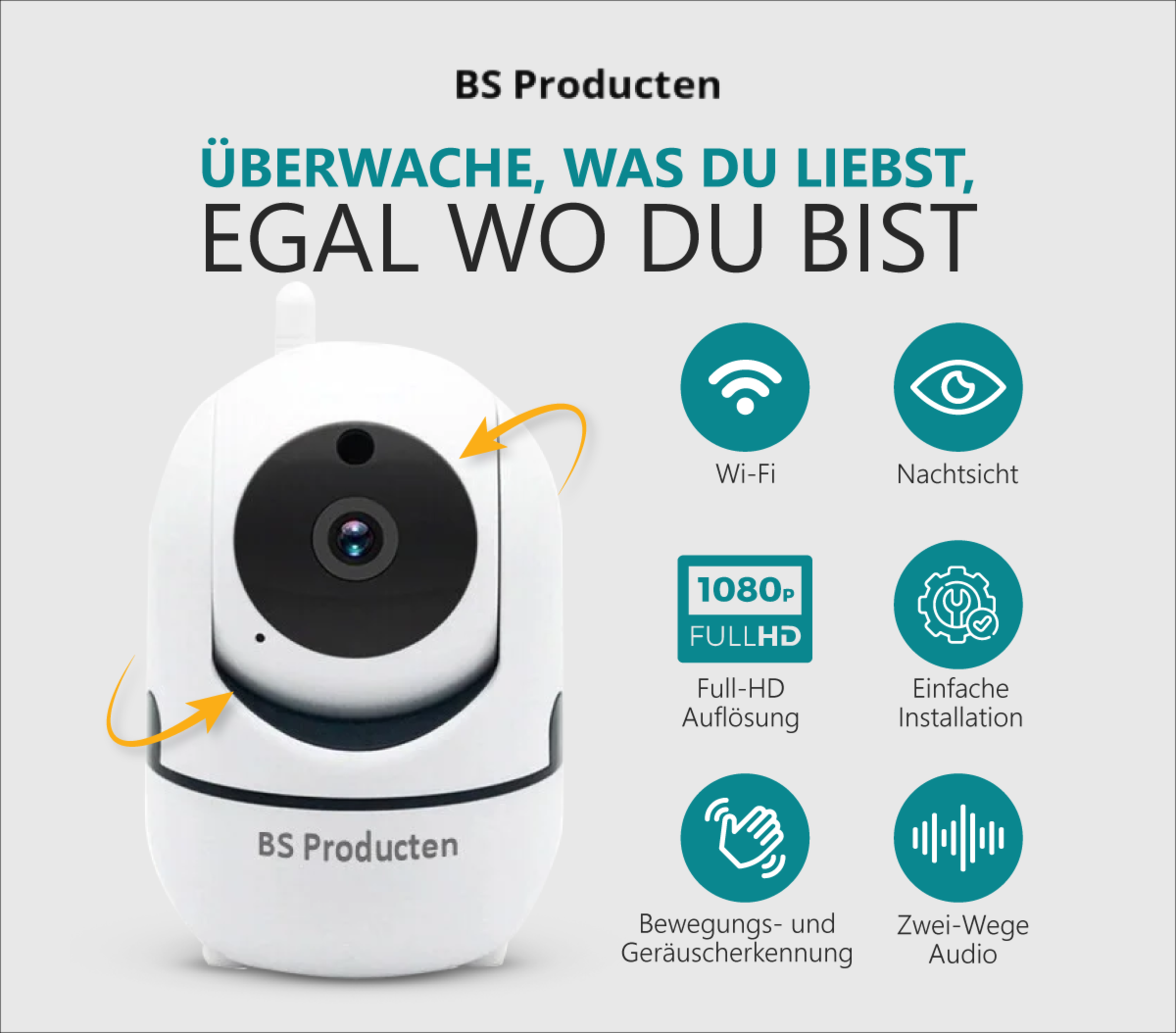 Babyphone 2,4 Hunde und WLAN mit camera IP Weiß, Überwachungskamera BS kamera App GHz PRODUCTEN mit Innen