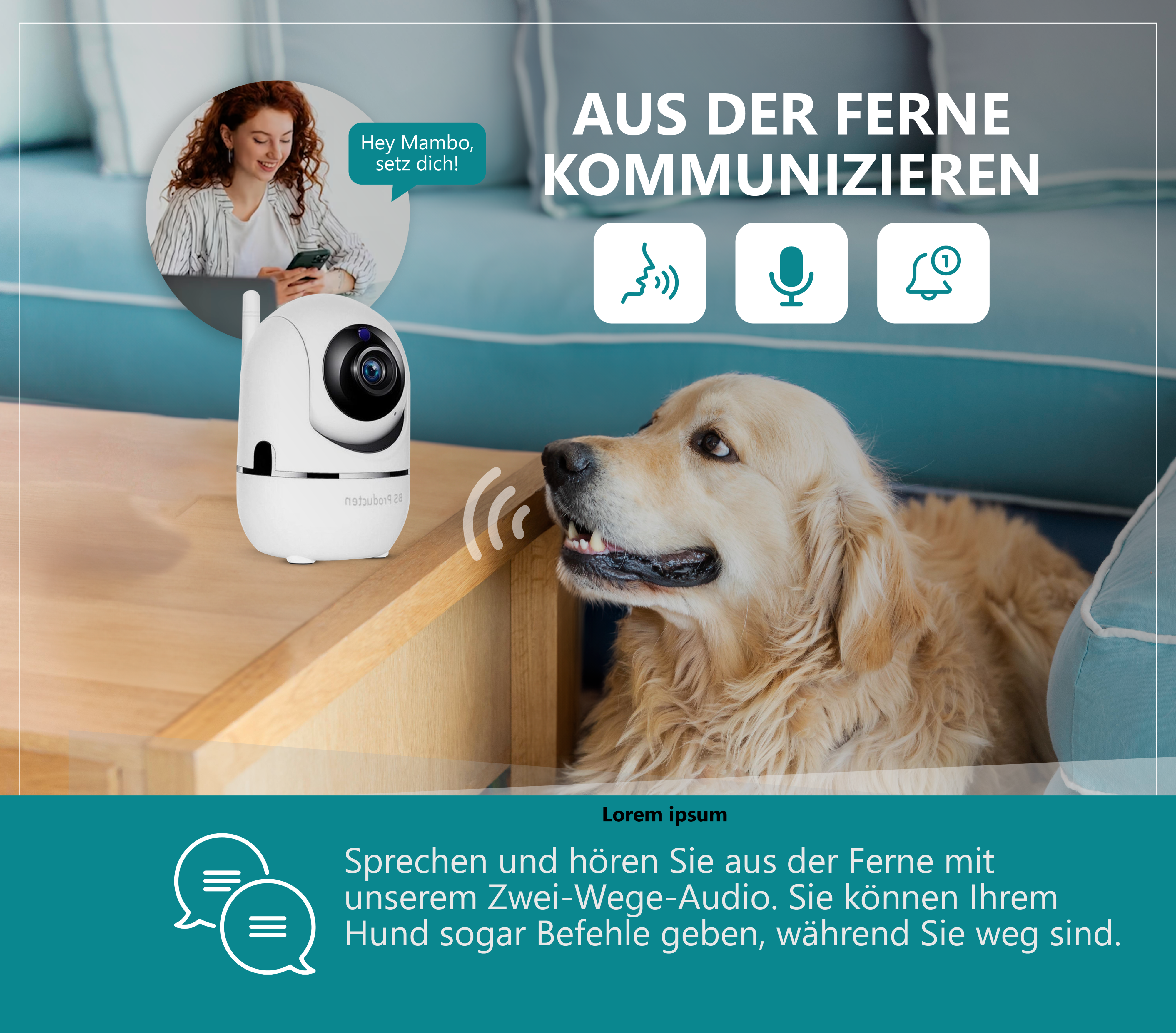 Babyphone 2,4 Hunde und WLAN mit camera IP Weiß, Überwachungskamera BS kamera App GHz PRODUCTEN mit Innen