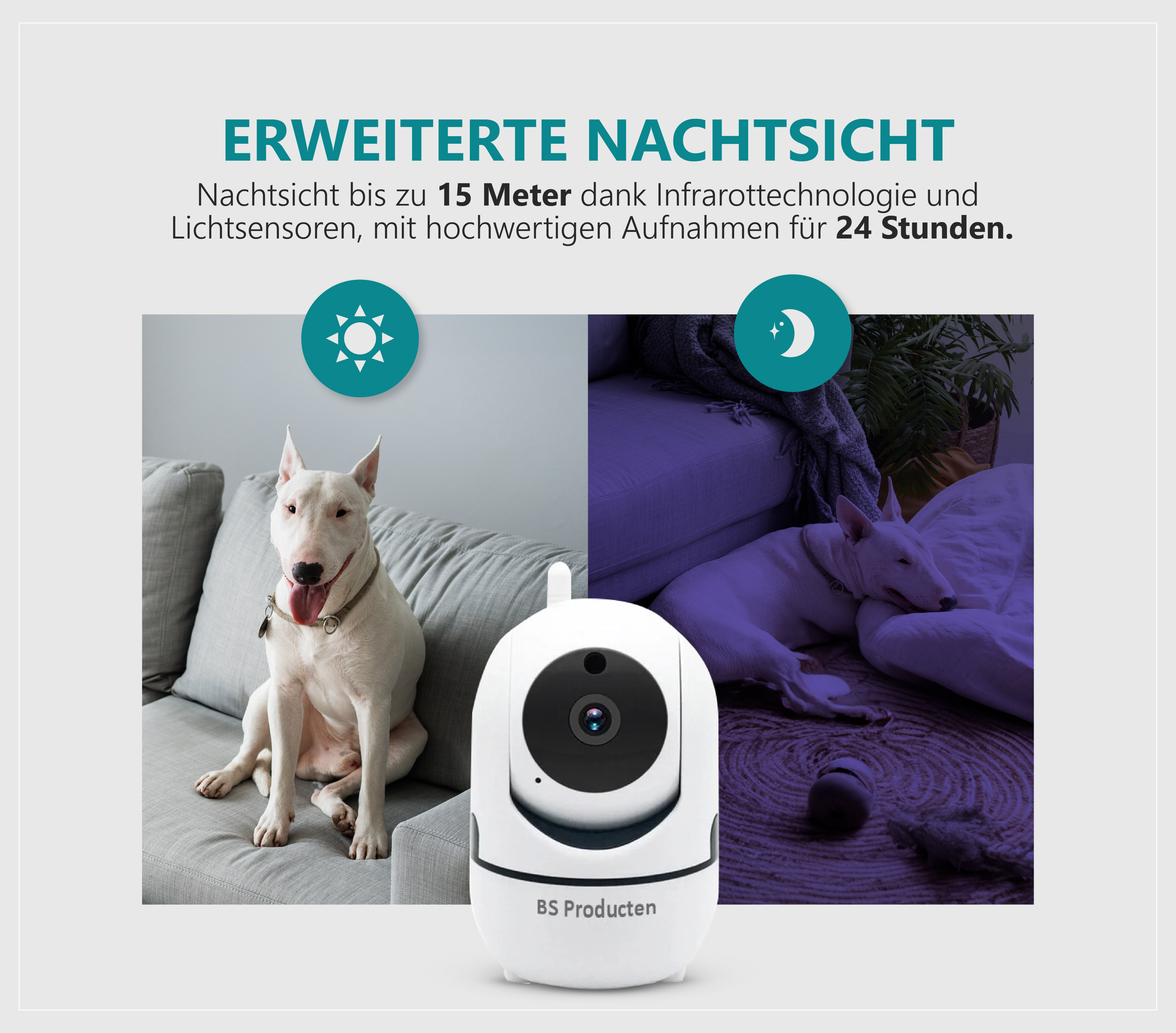 mit PRODUCTEN Hunde App und IP BS 2,4 Innen Babyphone GHz Weiß, WLAN Überwachungskamera mit kamera camera