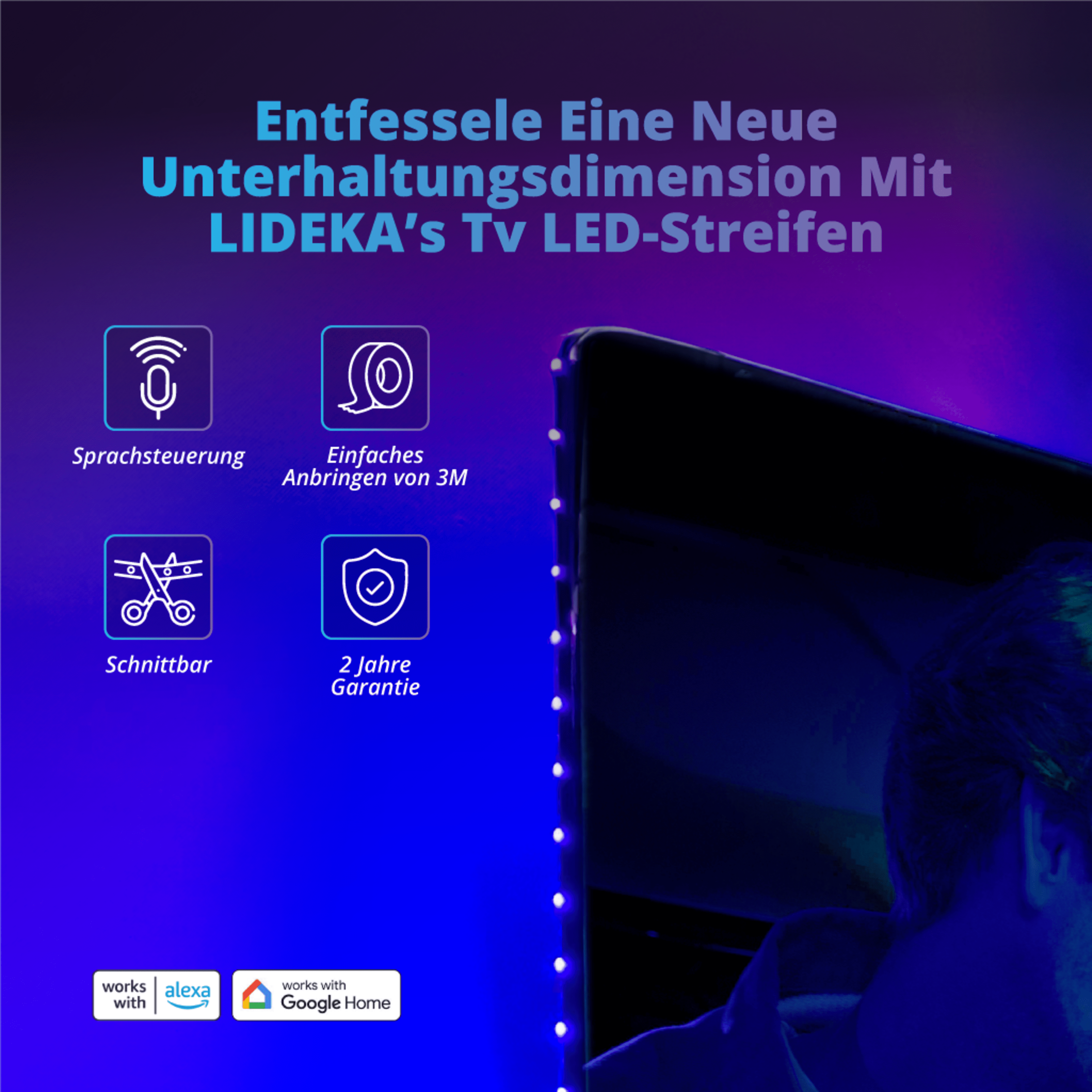 LIDEKA LED Strips 2m LED TV Multicolors Hintergrundbeleuchtung