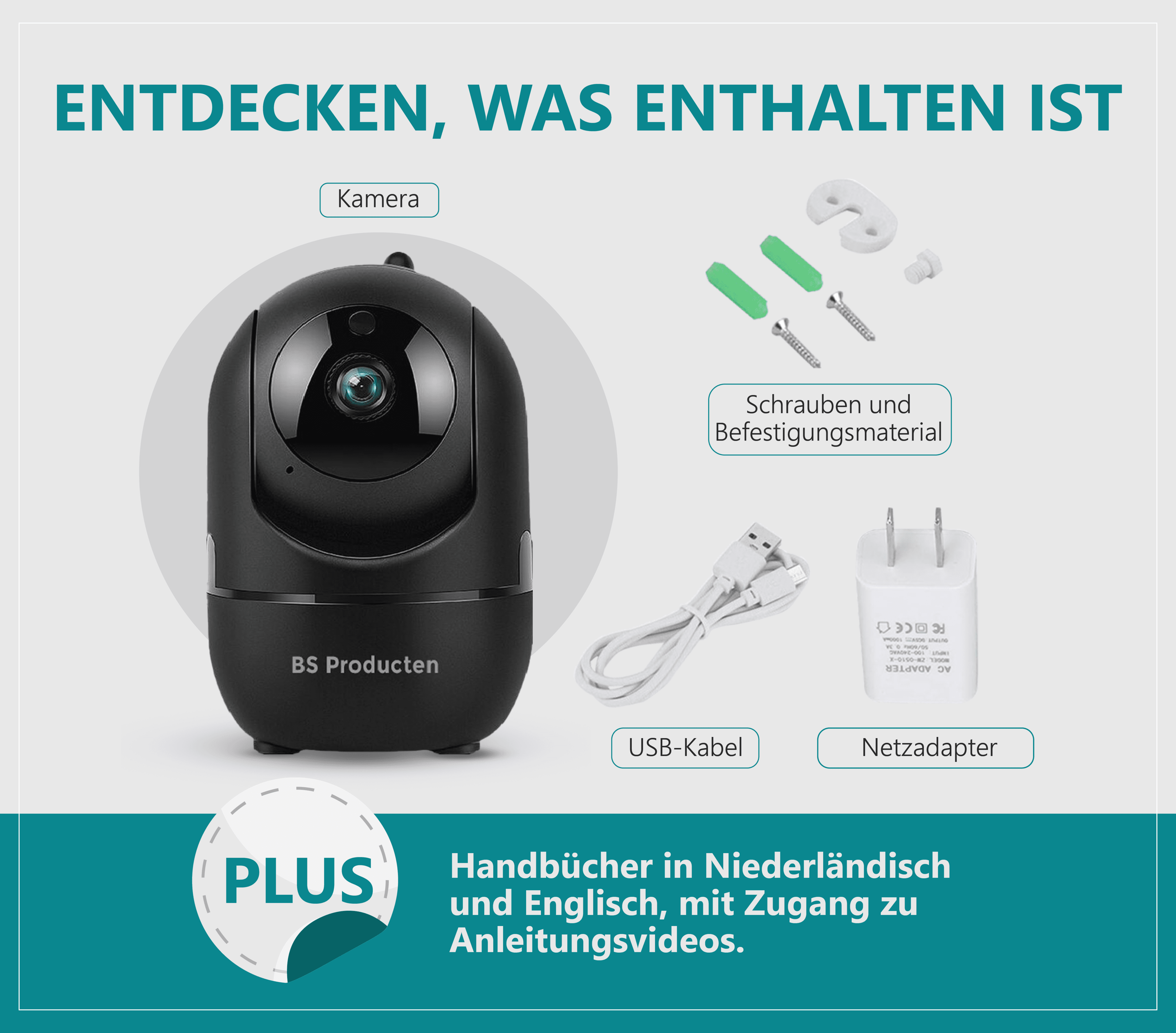 App BS 2,4 Schwarz, mit GHz Überwachungskamera Hundekamera IP WLAN camera Innen PRODUCTEN