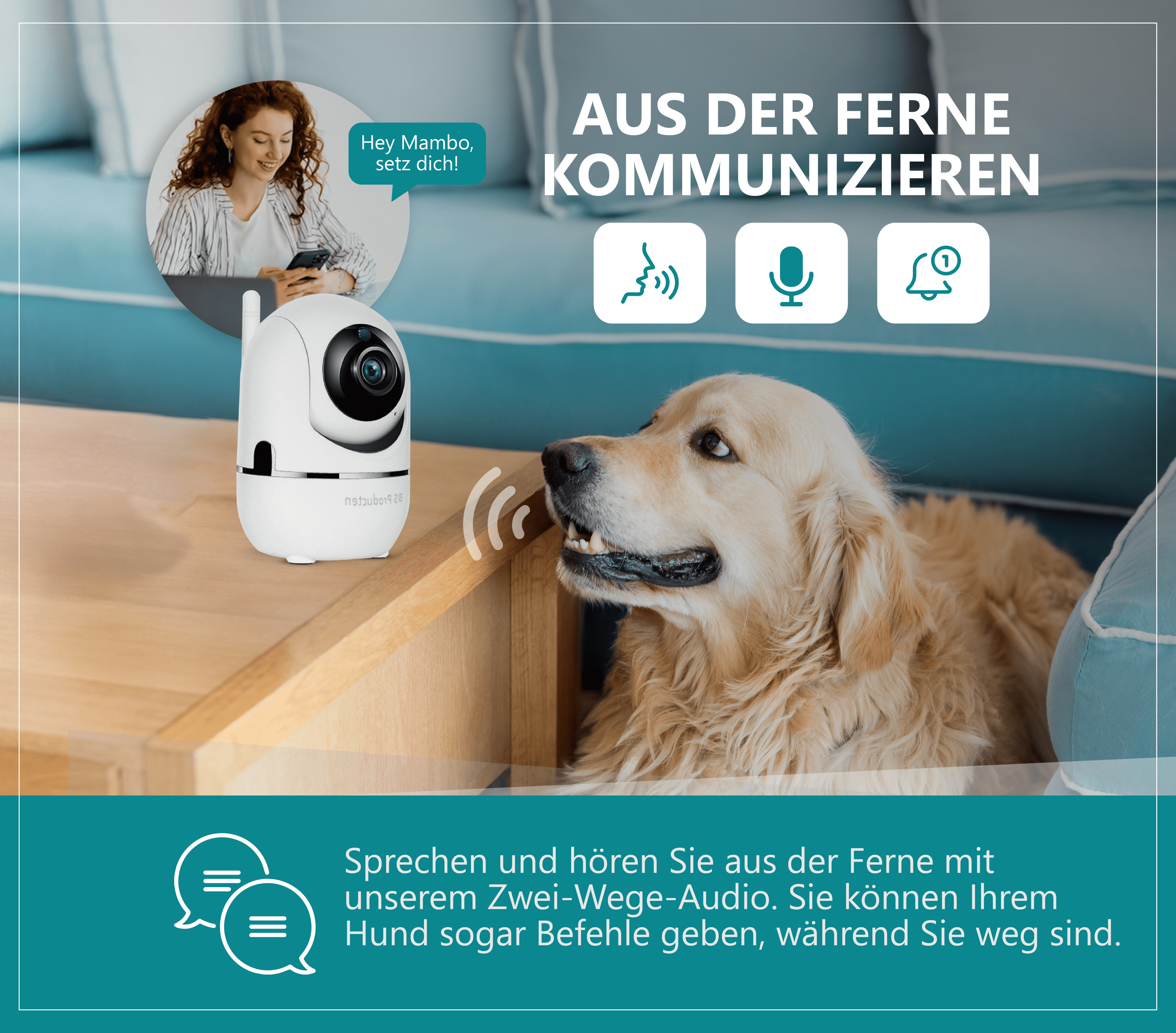 App BS 2,4 Schwarz, mit GHz Überwachungskamera Hundekamera IP WLAN camera Innen PRODUCTEN