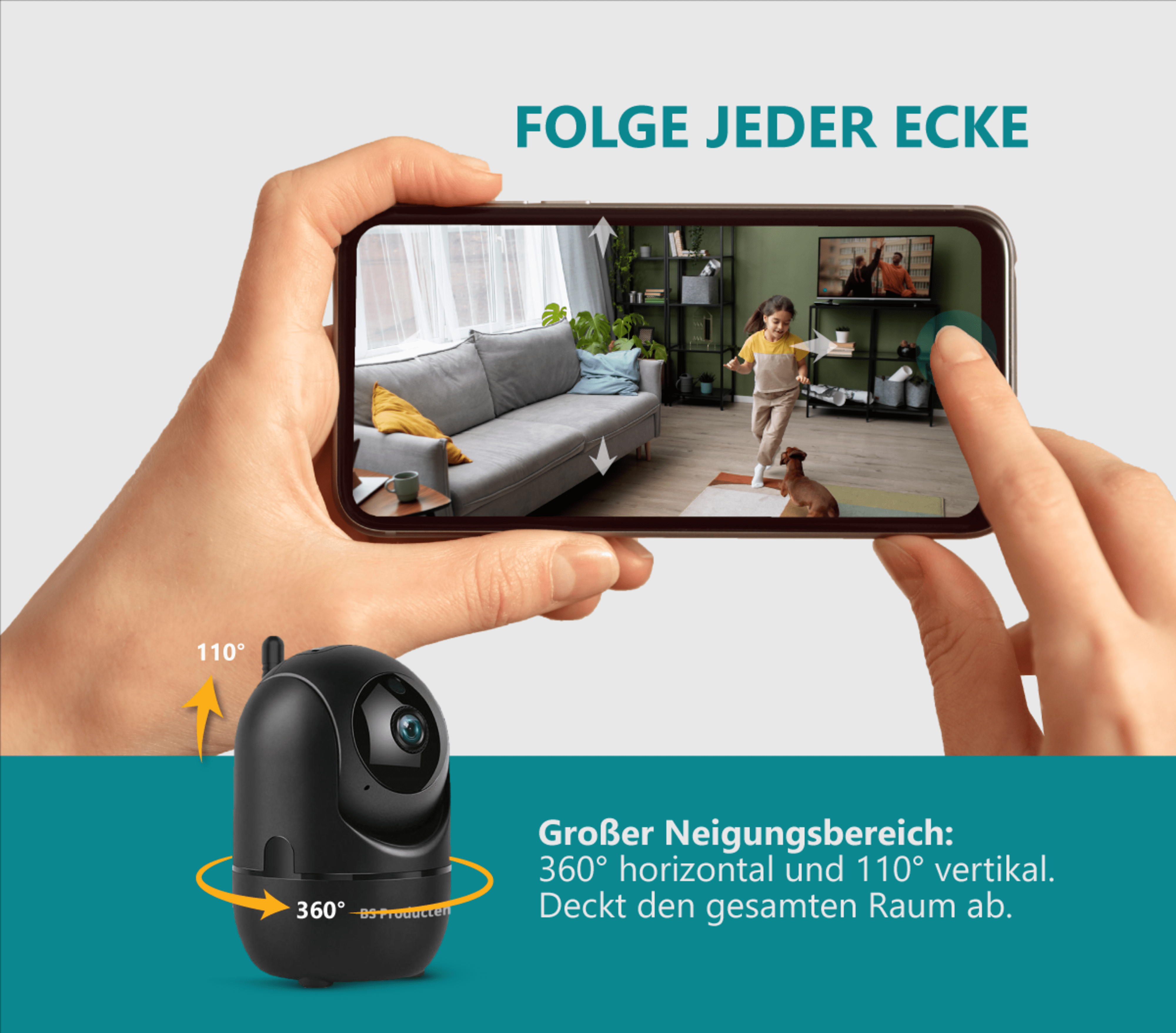 App BS 2,4 Schwarz, mit GHz Überwachungskamera Hundekamera IP WLAN camera Innen PRODUCTEN