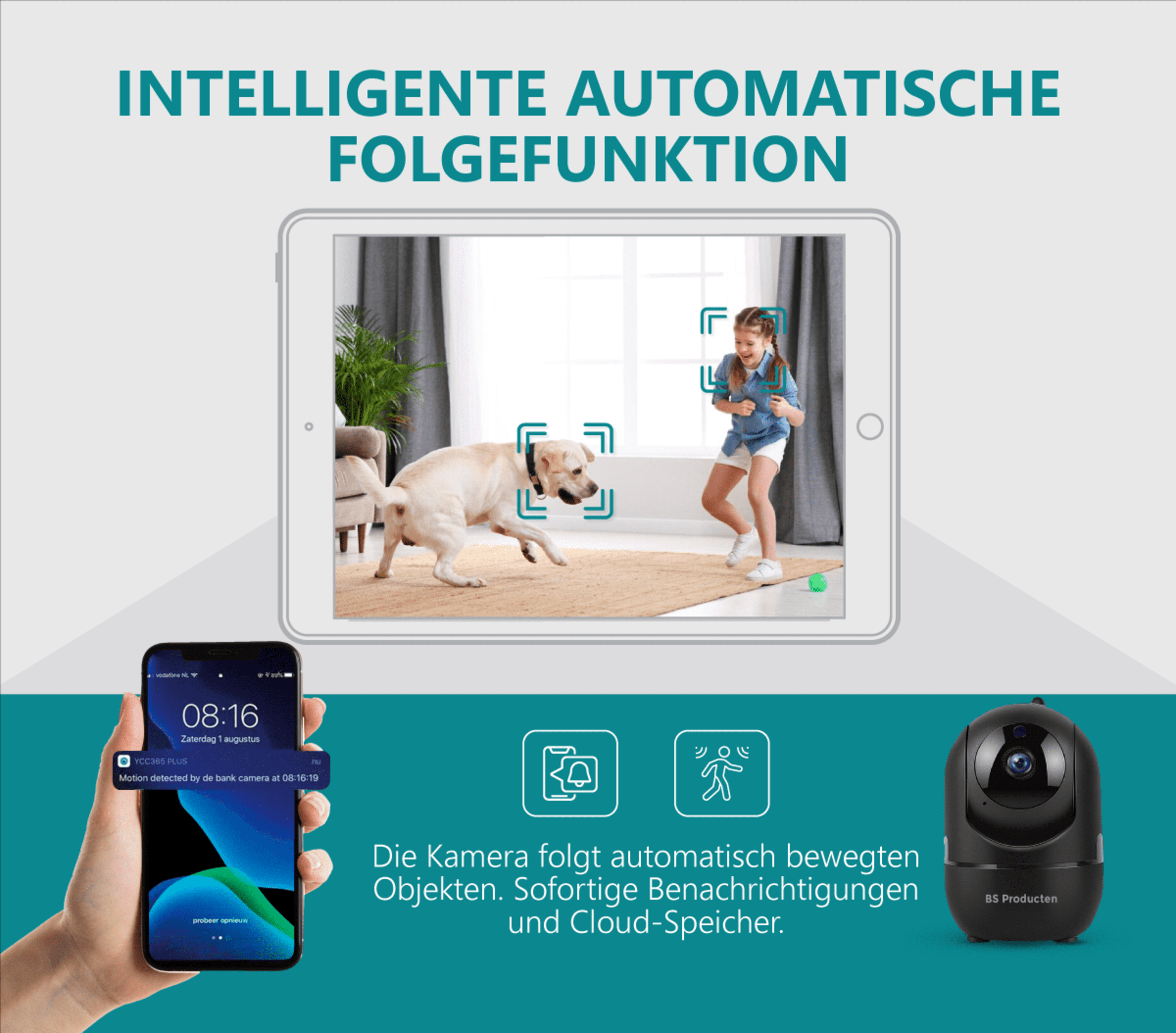 App BS 2,4 Schwarz, mit GHz Überwachungskamera Hundekamera IP WLAN camera Innen PRODUCTEN