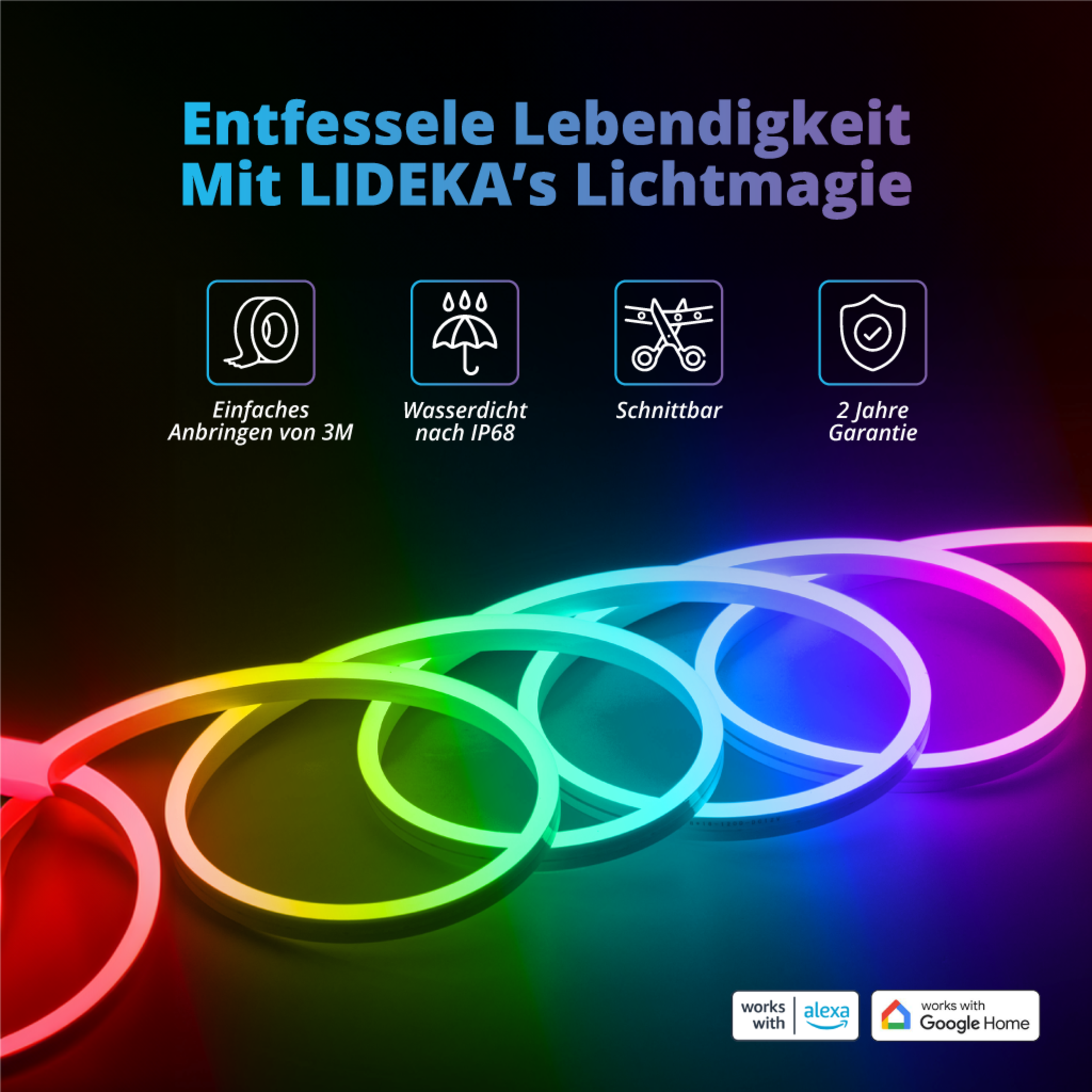 LIDEKA Neon RGB-IC LED Streifen 3m LED Strips Multicolors
